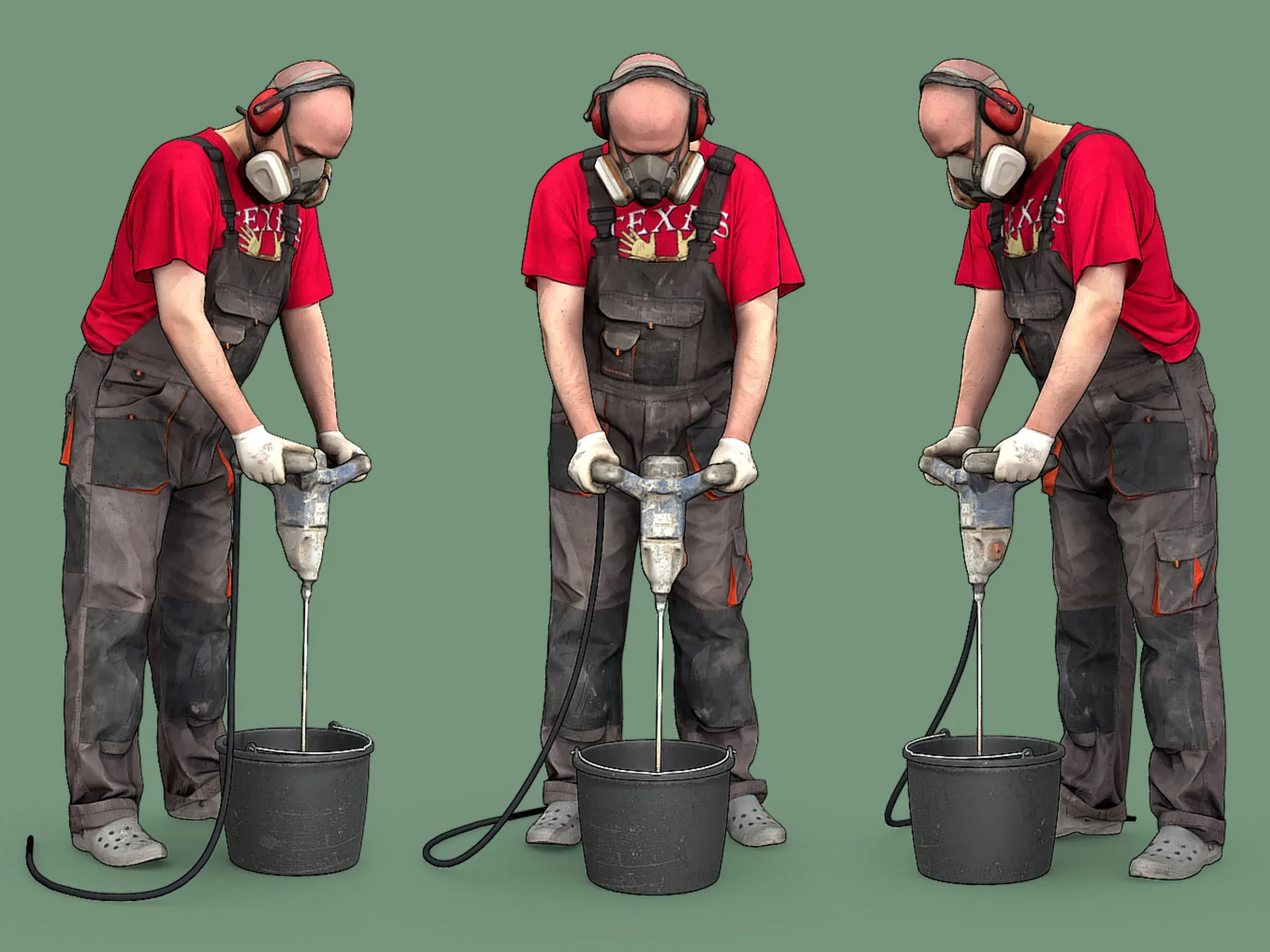 Stylized Bald Worker Kneading Cement model