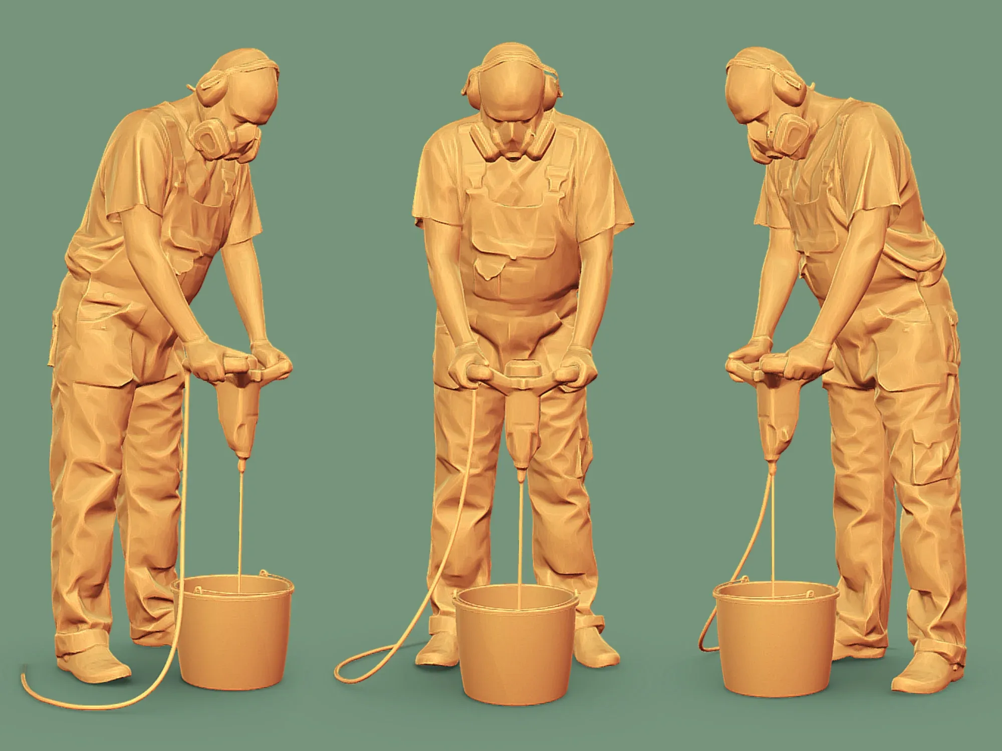 Stylized Bald Worker Kneading Cement model