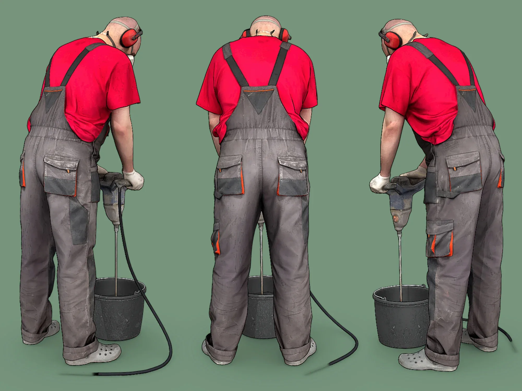 Stylized Bald Worker Kneading Cement model