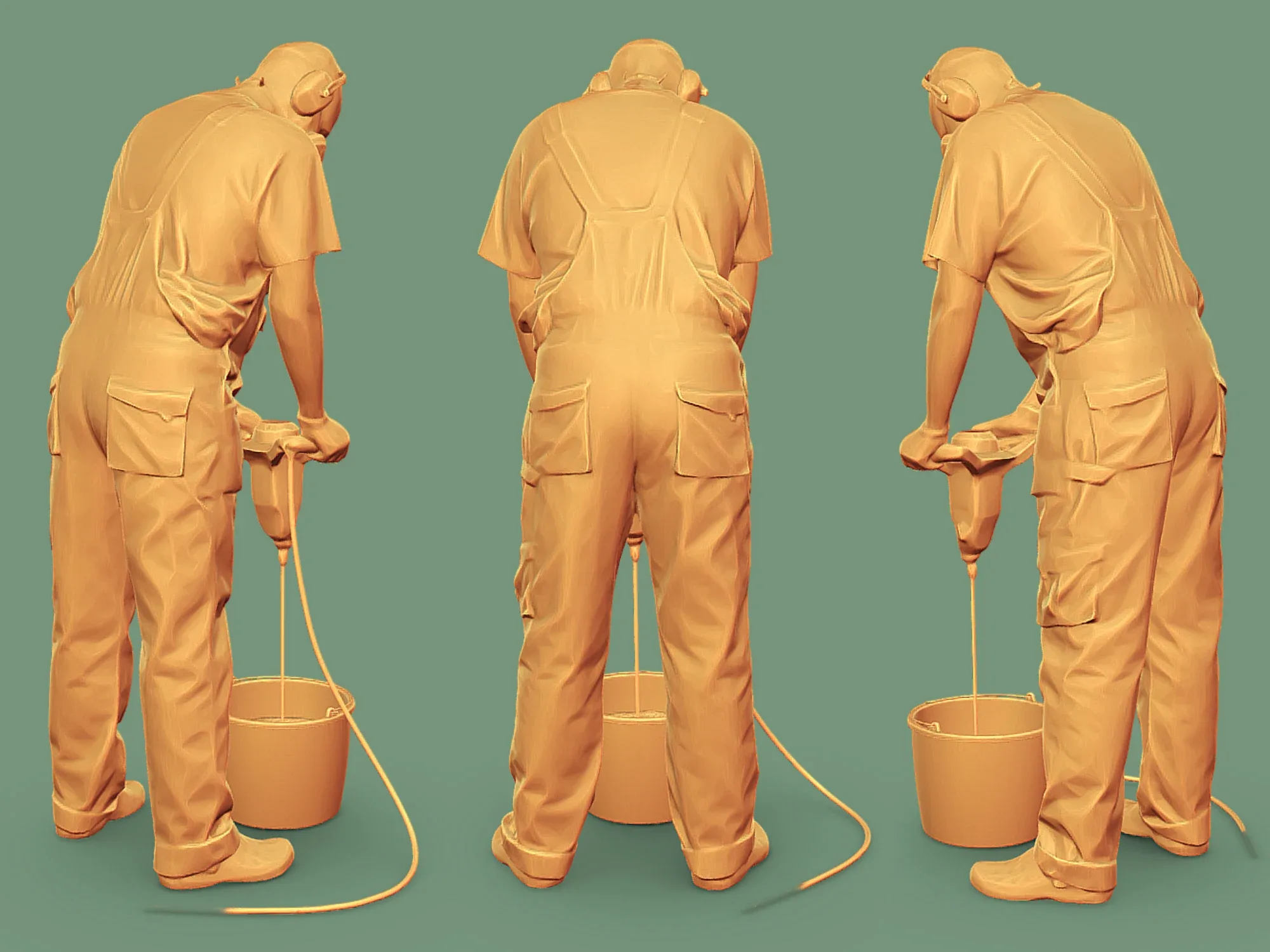 Stylized Bald Worker Kneading Cement model