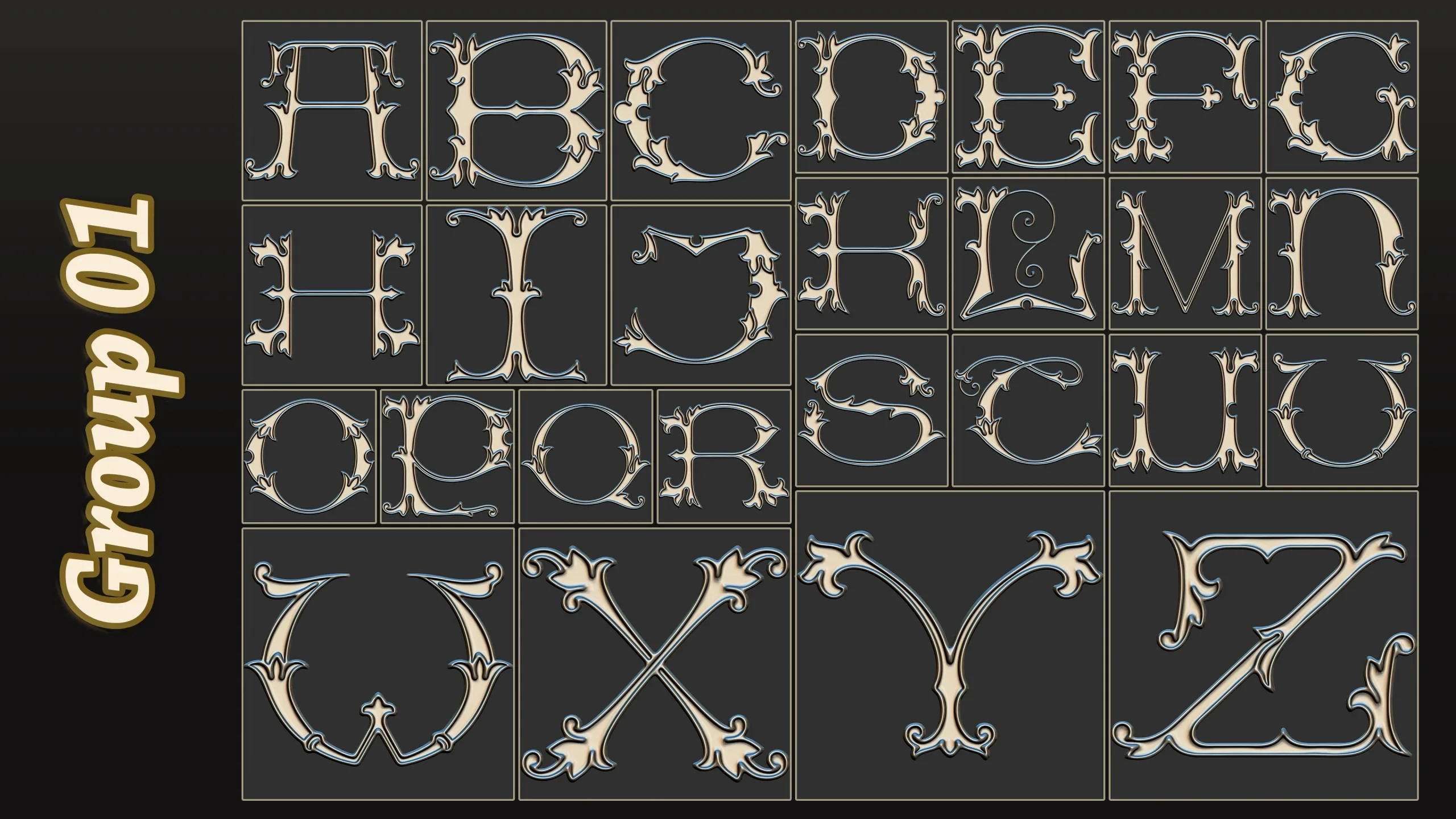 104 Ornamental alphabet 3D Model,alpha and brush vol 17