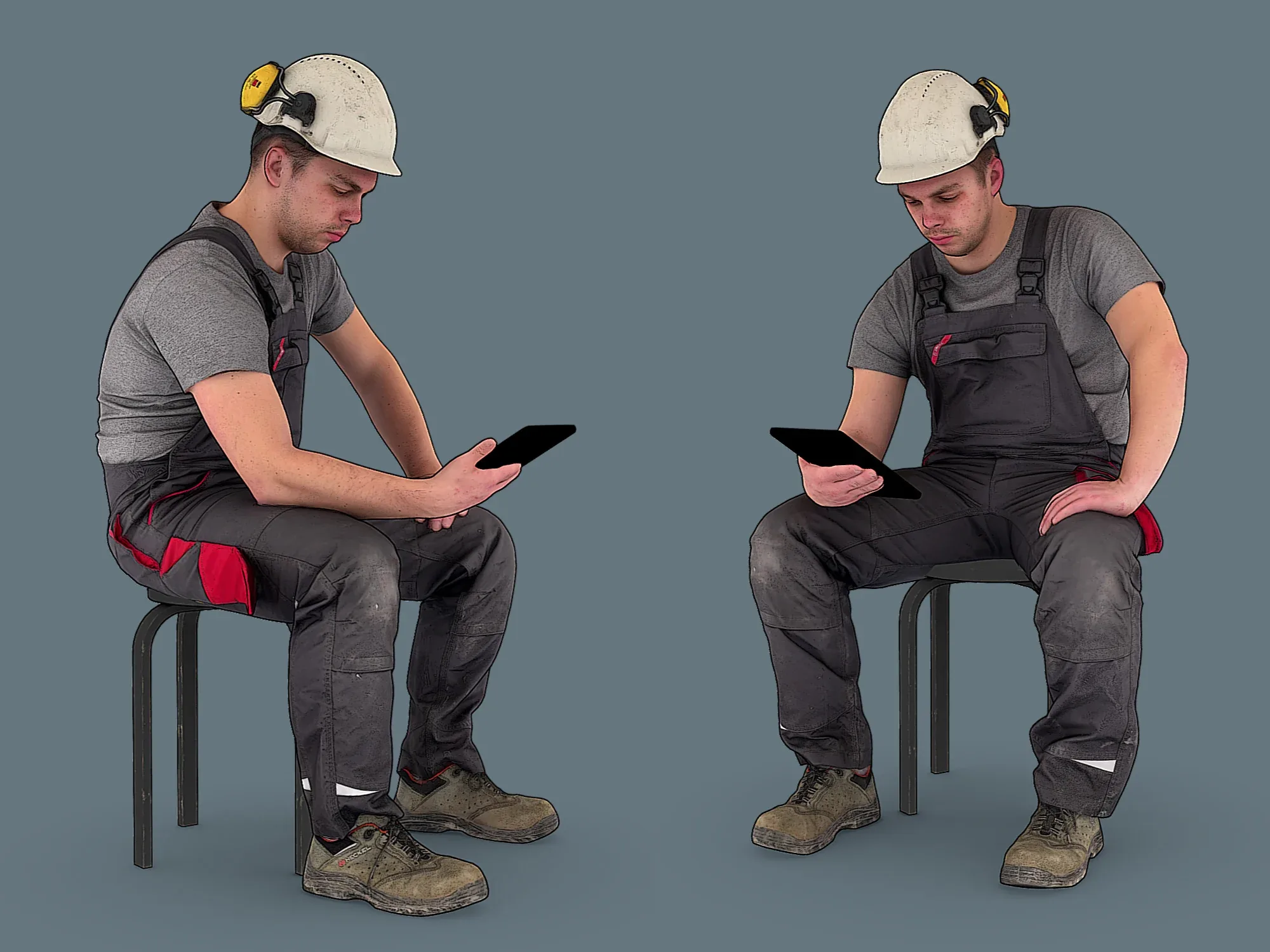 Foreman in Overalls Sitting in a Helmet model