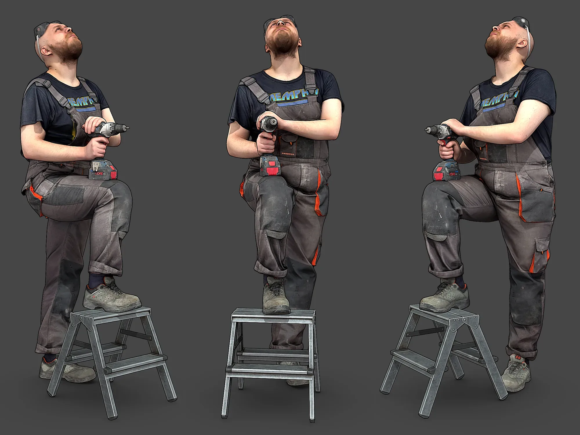 Bald Worker in Overalls model pack