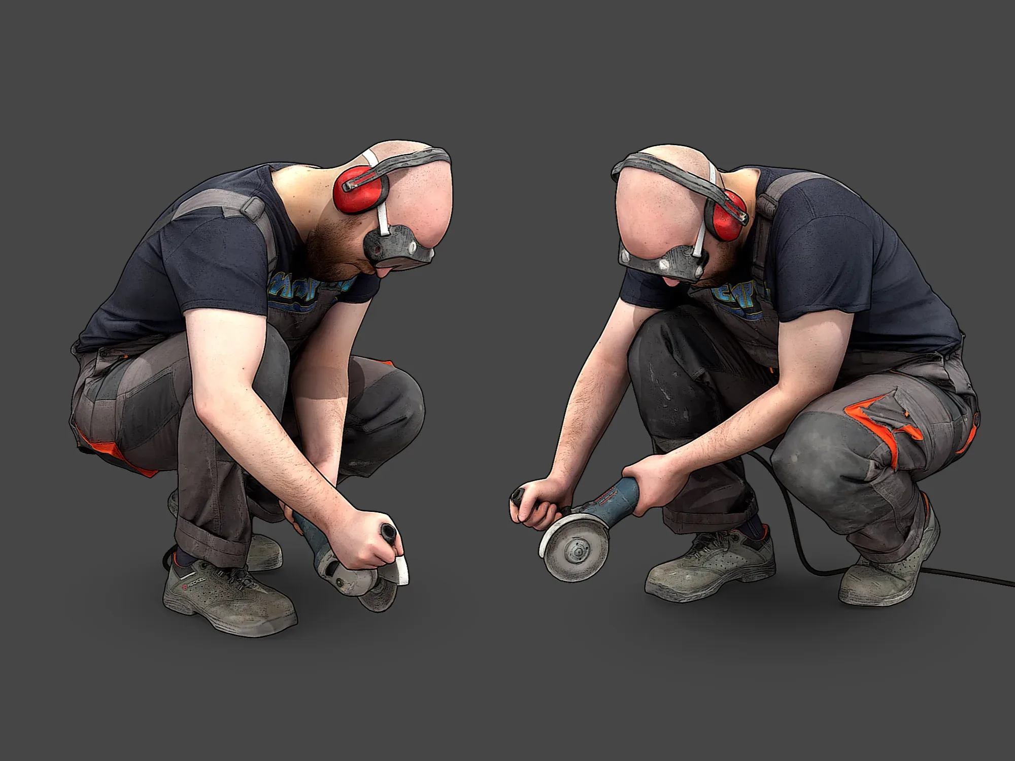 Bald Worker with Angle Grinder model