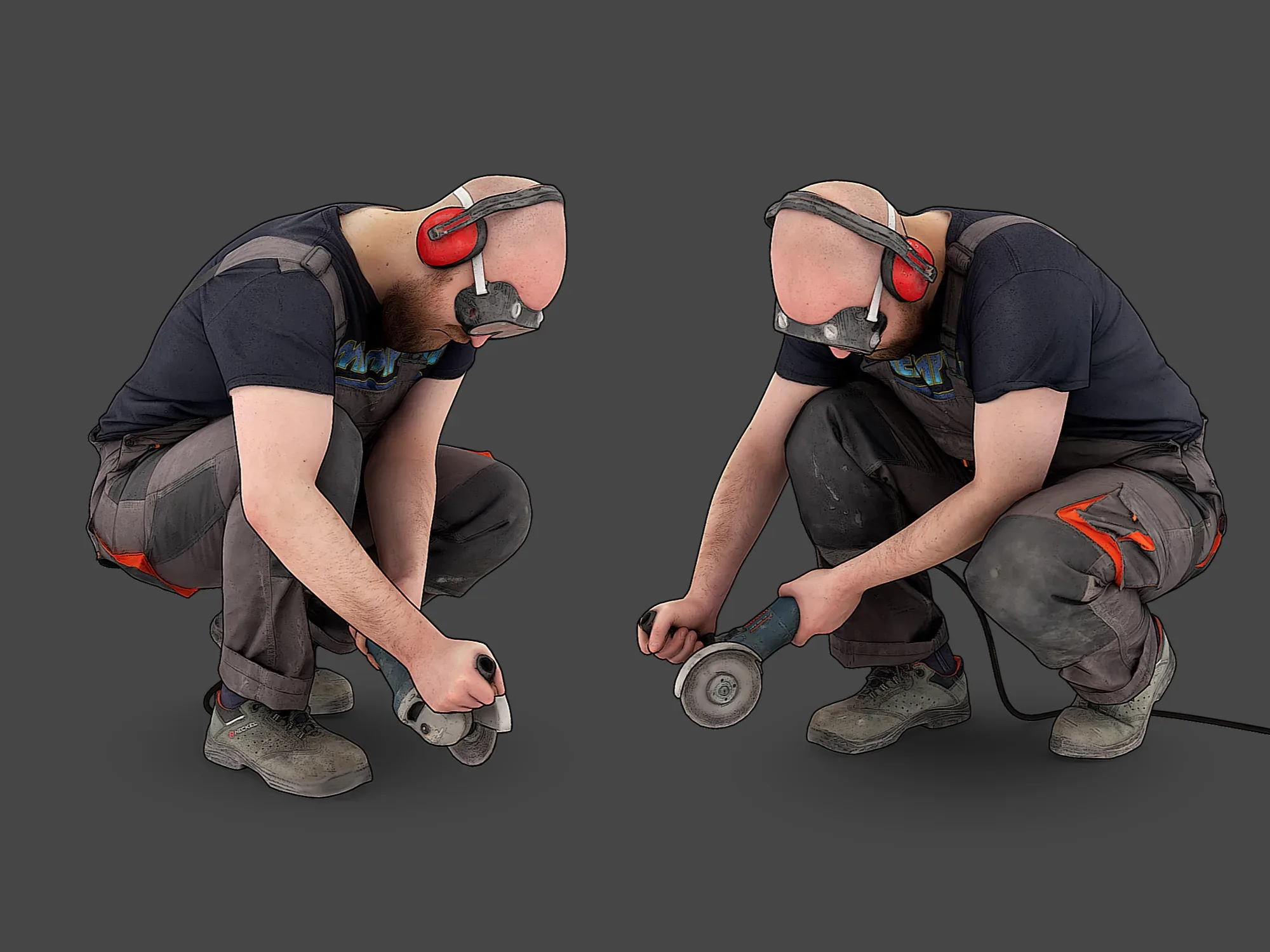 Bald Worker with Angle Grinder model