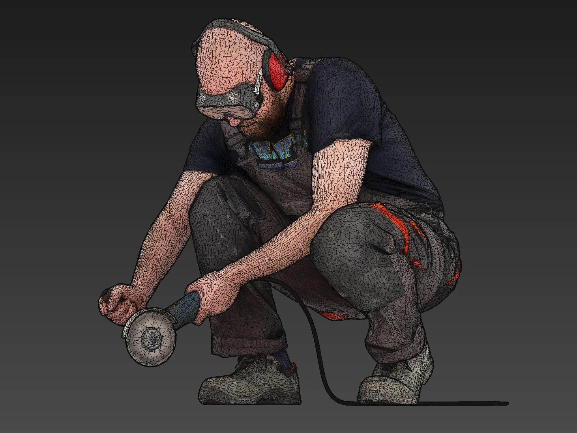 Bald Worker with Angle Grinder model