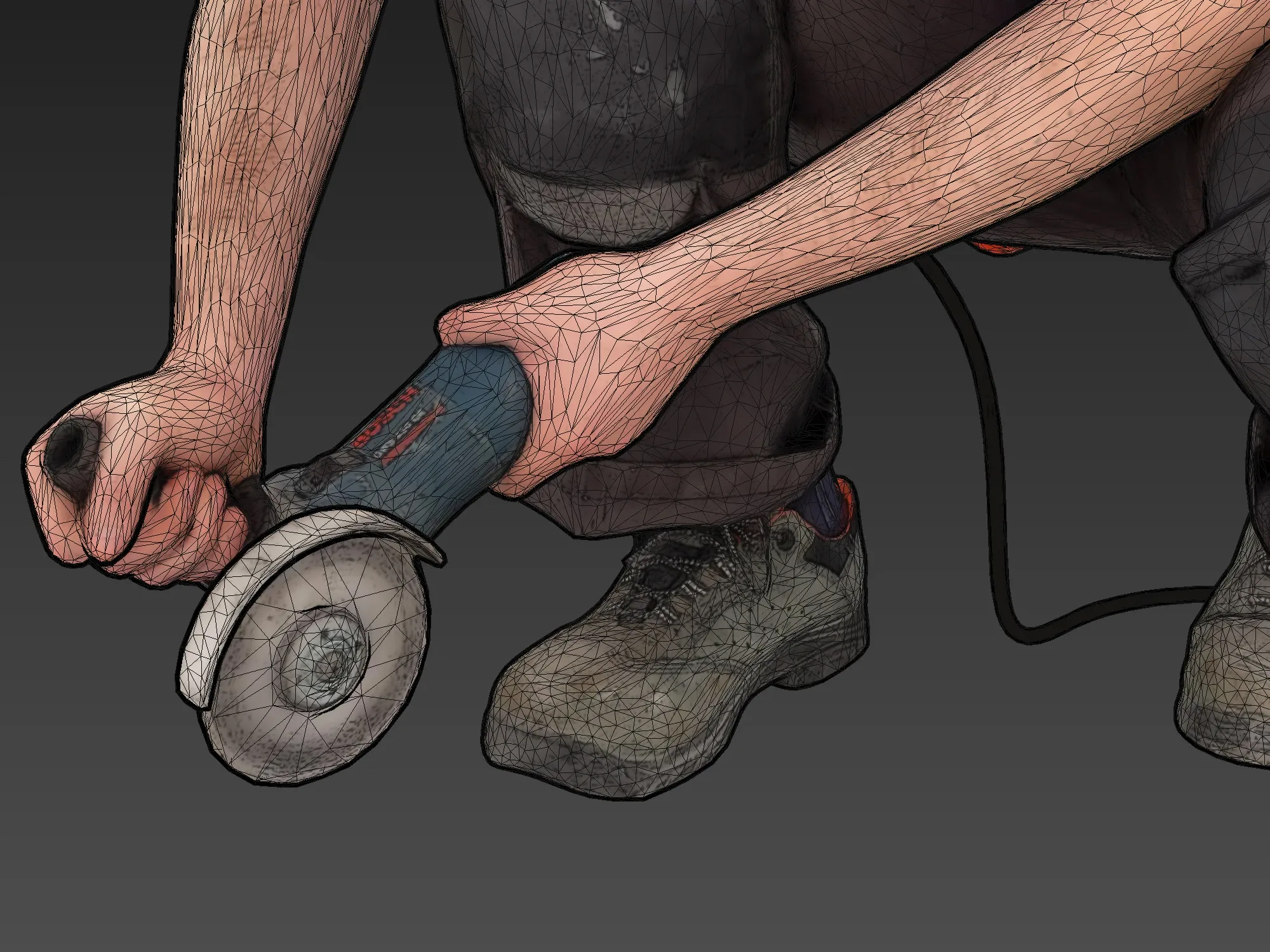 Bald Worker with Angle Grinder model