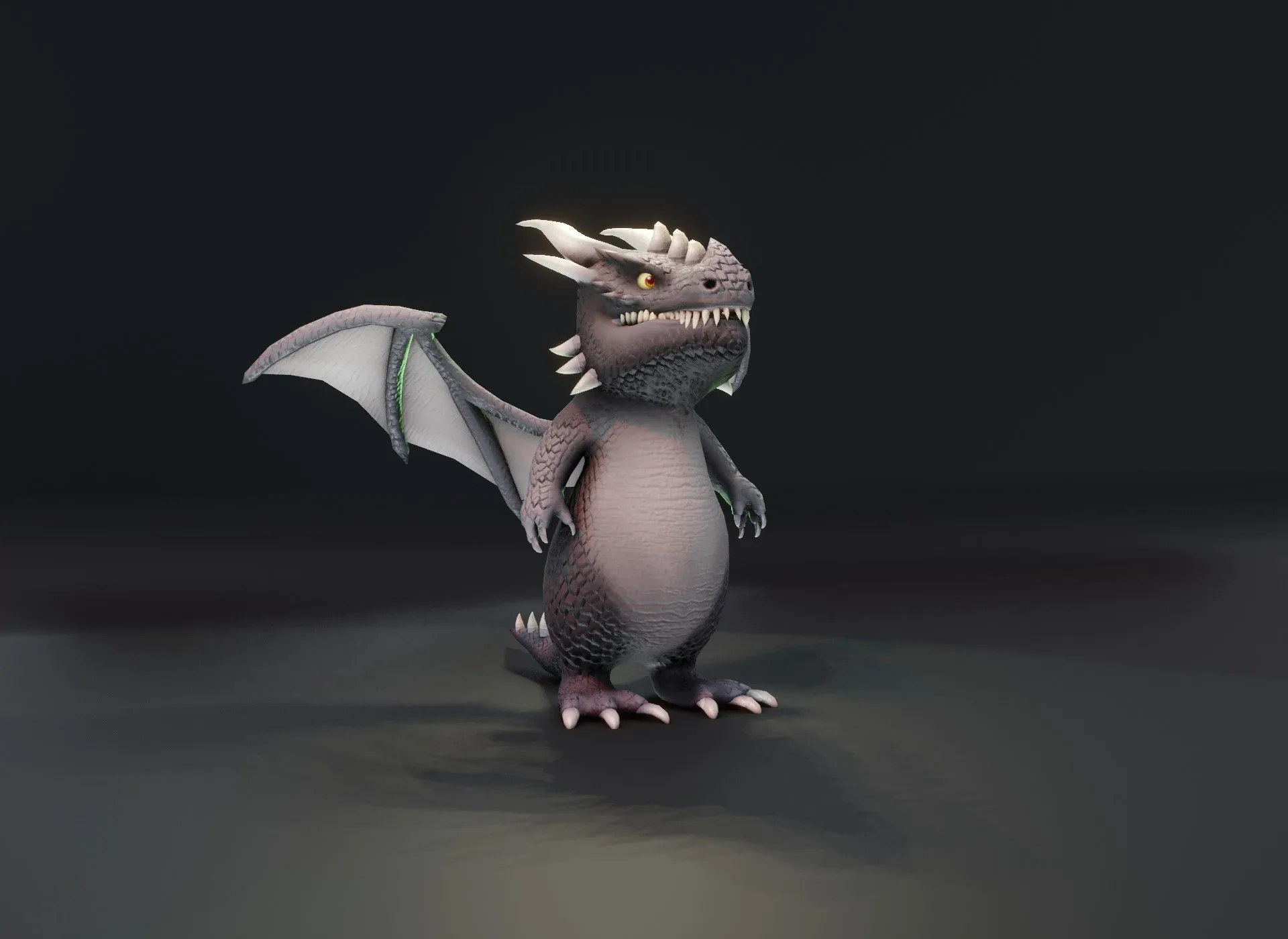 Cartoon Gray Dragon Animated Low-poly 3D Model