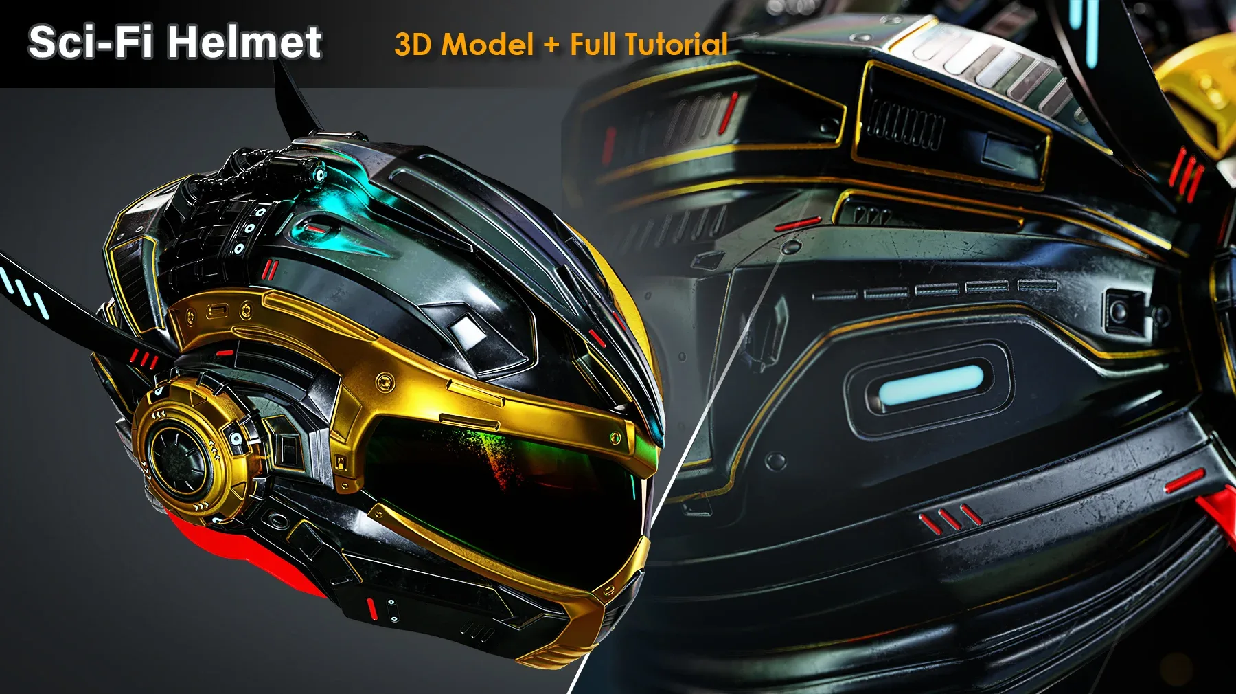 Sci-Fi Helmet / 3D Model+Full Tutorial
