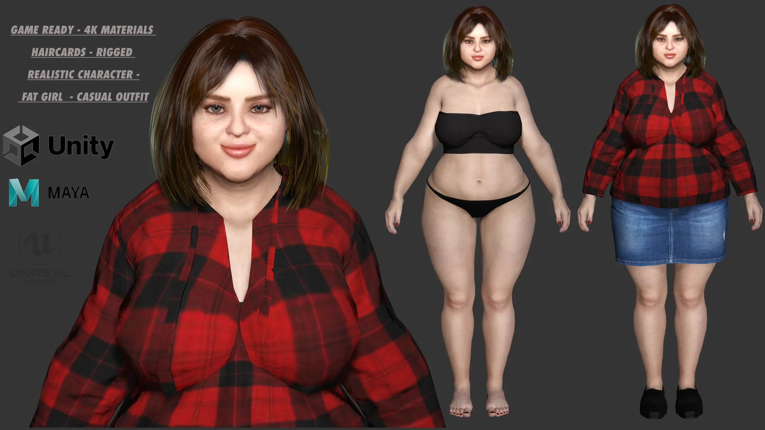 AAA 3D REALISTIC FAT GIRL CHARACTER - CASUAL OUTFIT