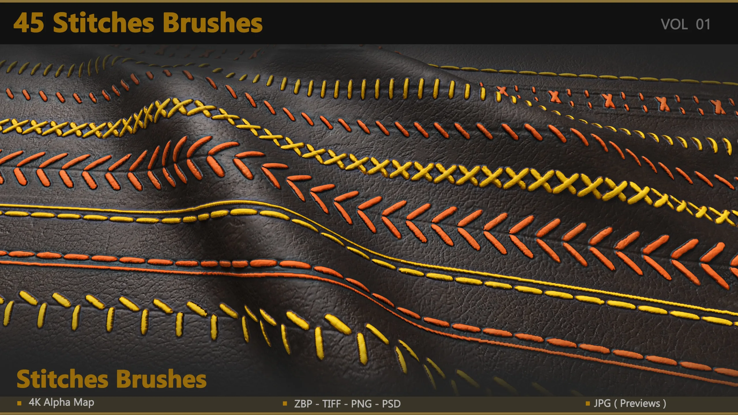 45 Seam & Stitch Brushes & Alpha (Tileable 4k-16bit)