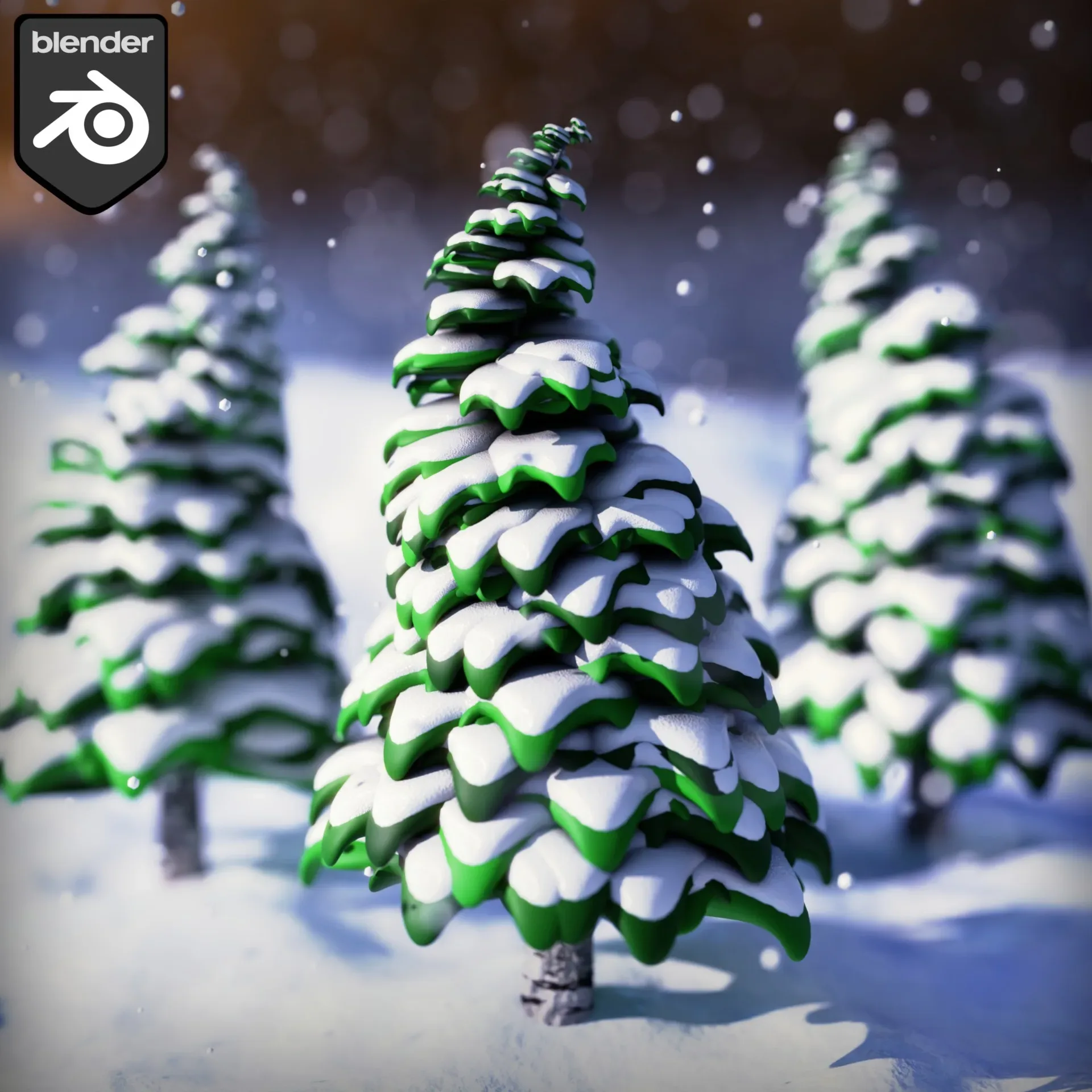 Stylized Trees With Snow - Geometry Nodes