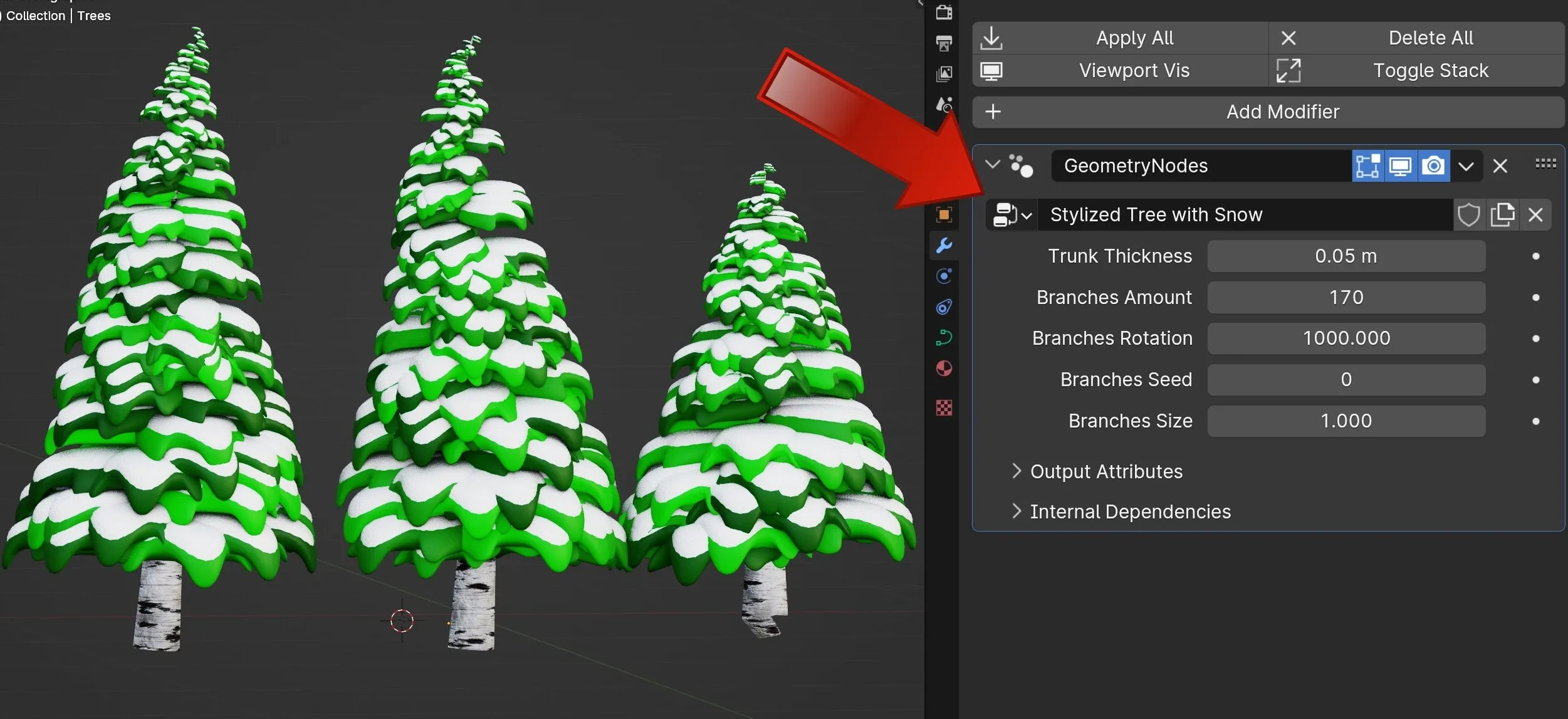 Stylized Trees With Snow - Geometry Nodes