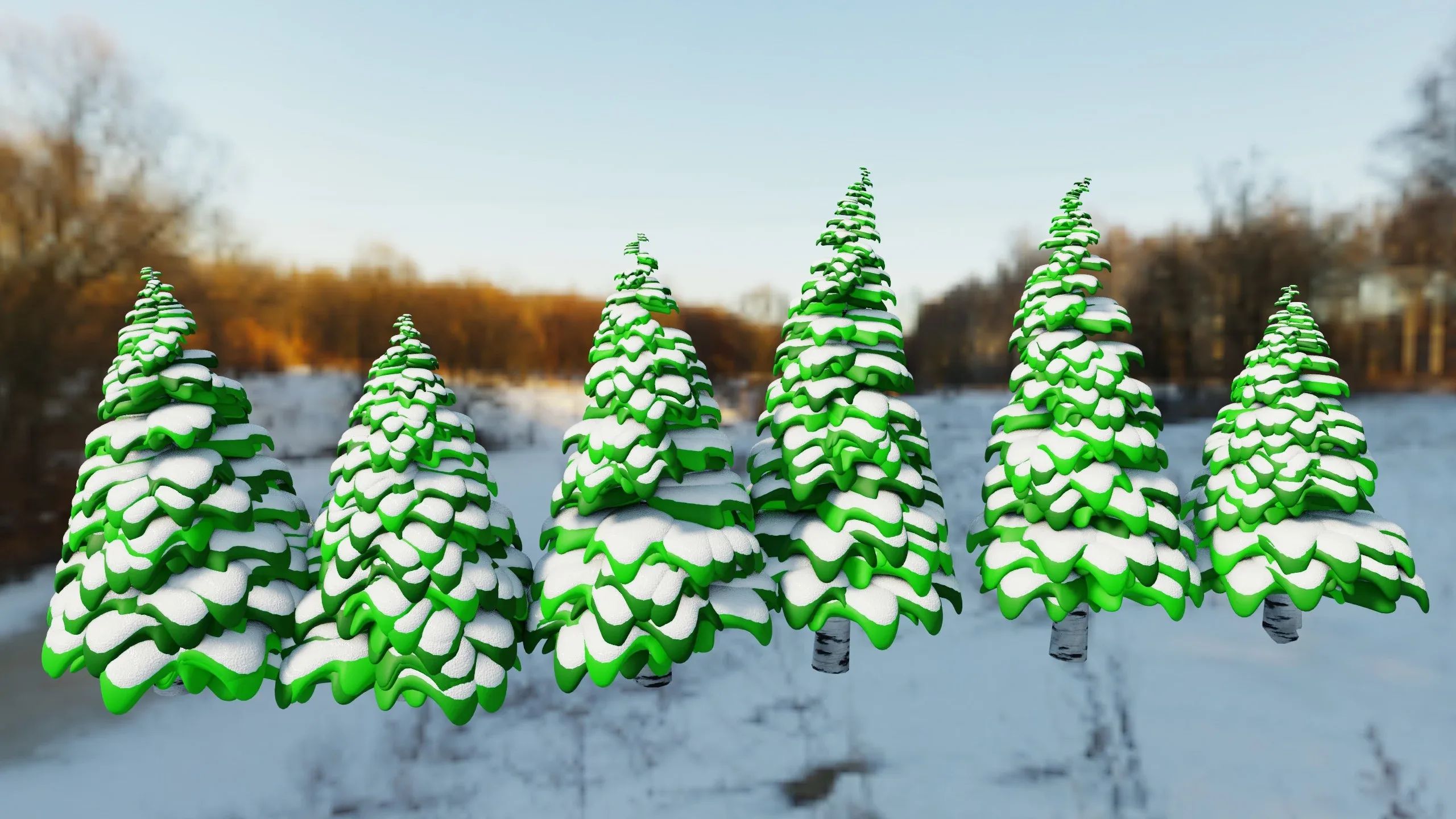 Stylized Trees With Snow - Geometry Nodes