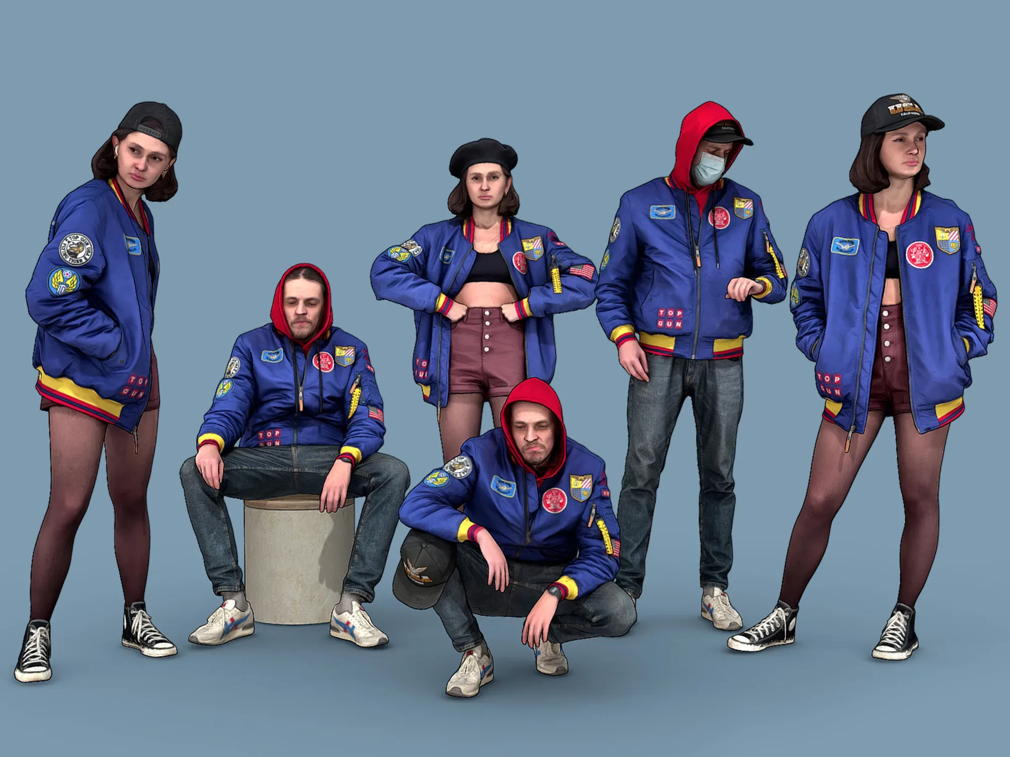 Guy and Girl in blue bomber jacket model pack