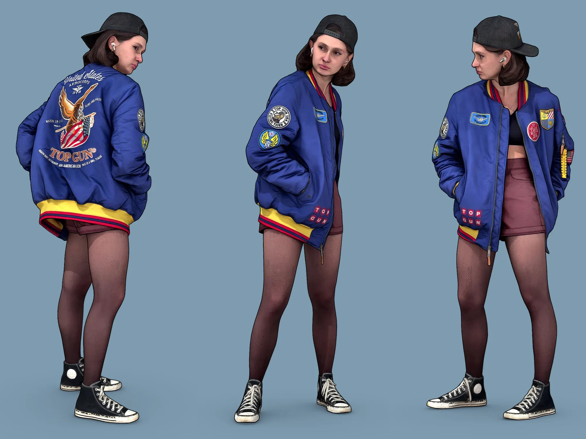 Guy and Girl in blue bomber jacket model pack