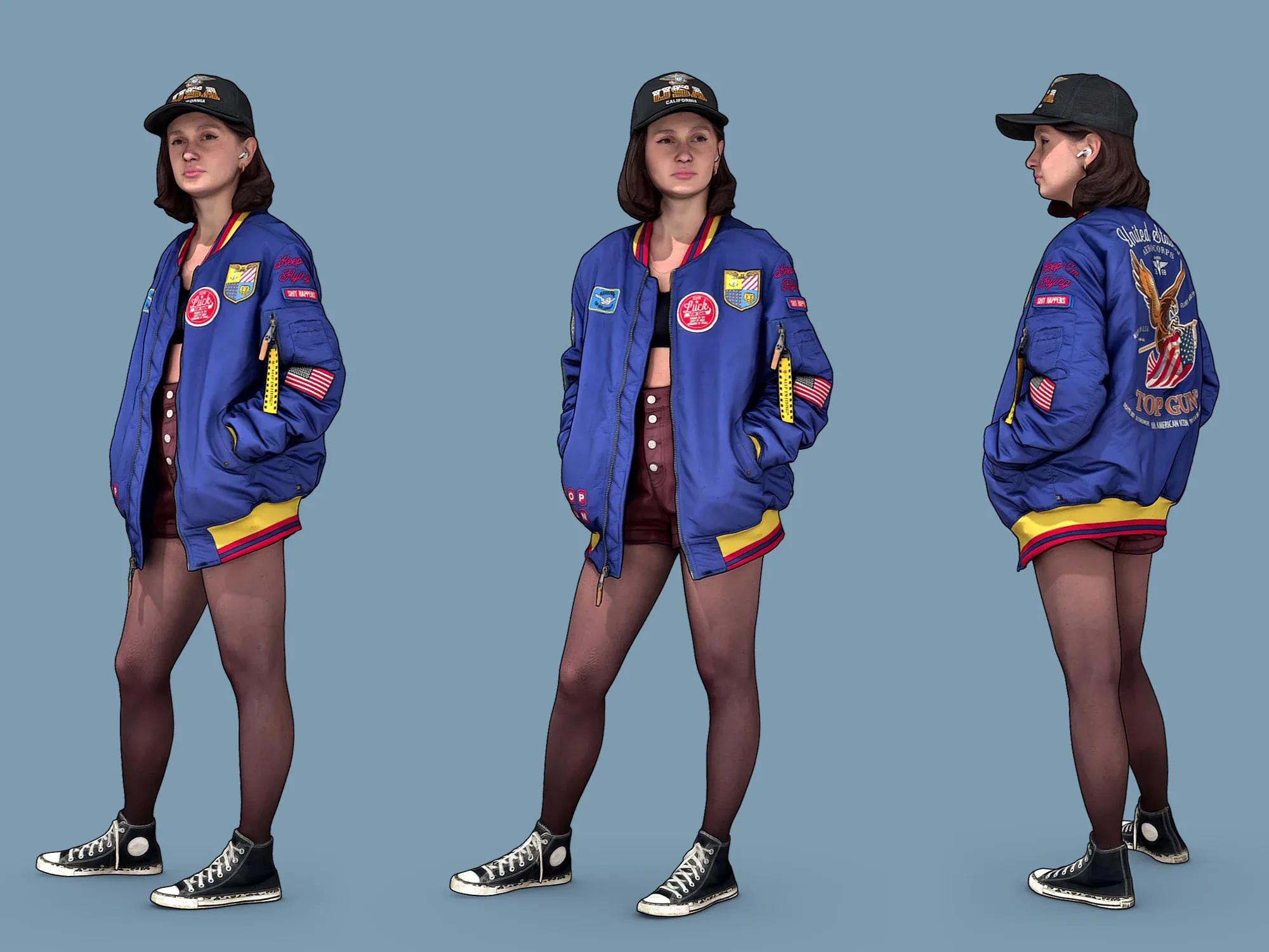 Guy and Girl in blue bomber jacket model pack