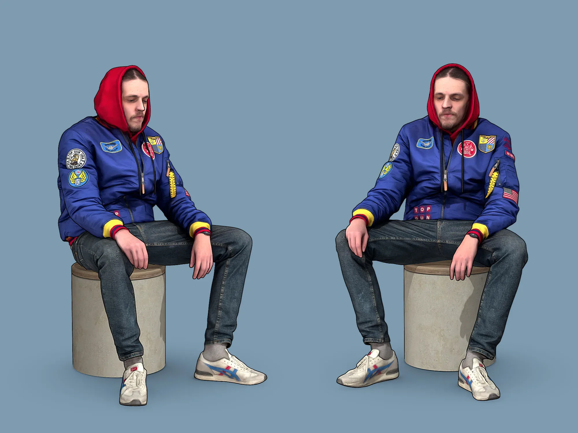 Guy and Girl in blue bomber jacket model pack