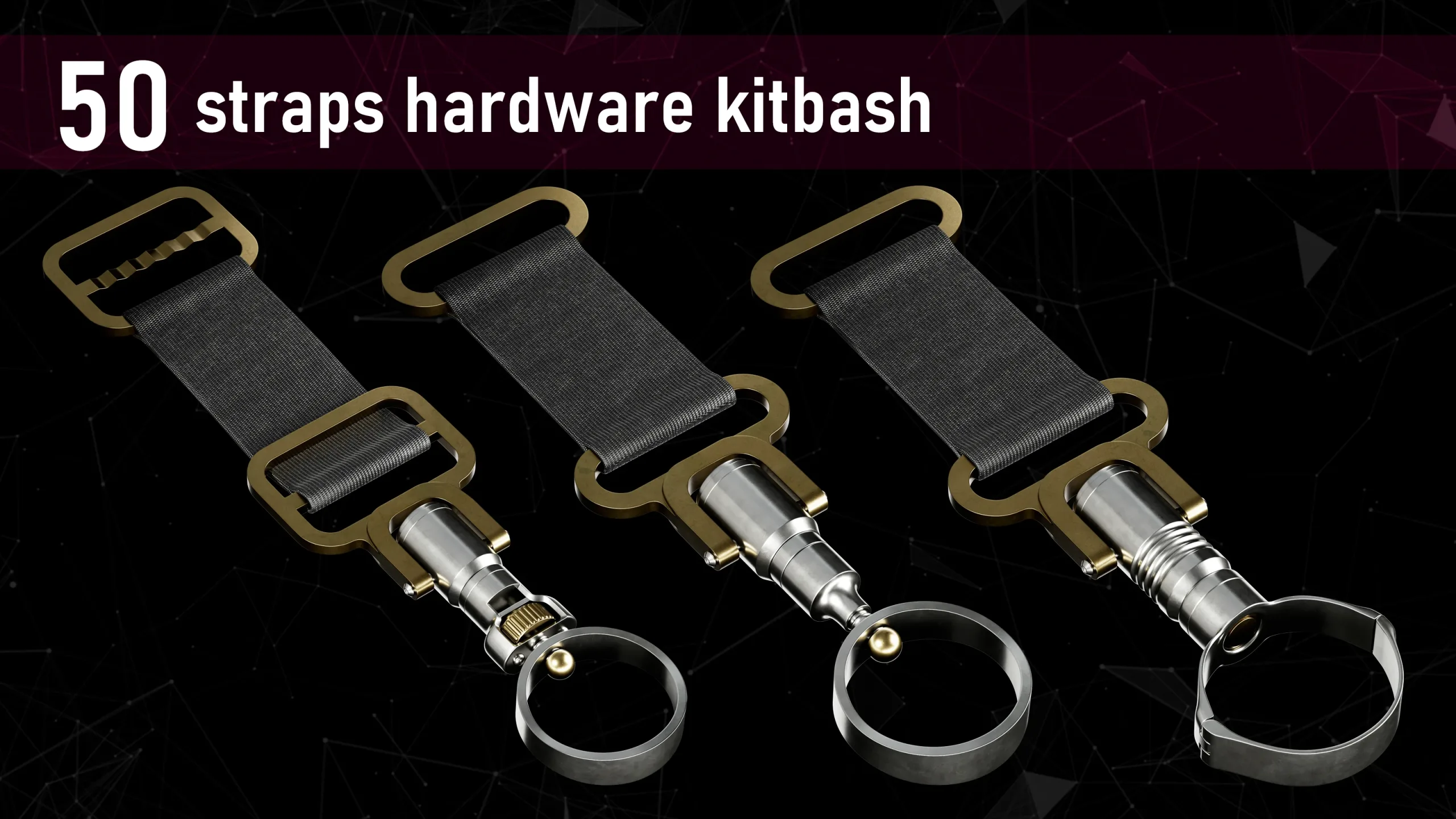 50 Straps Hardware Kitbash 3D Models (fully unwraped) + imm brushes_VOL03