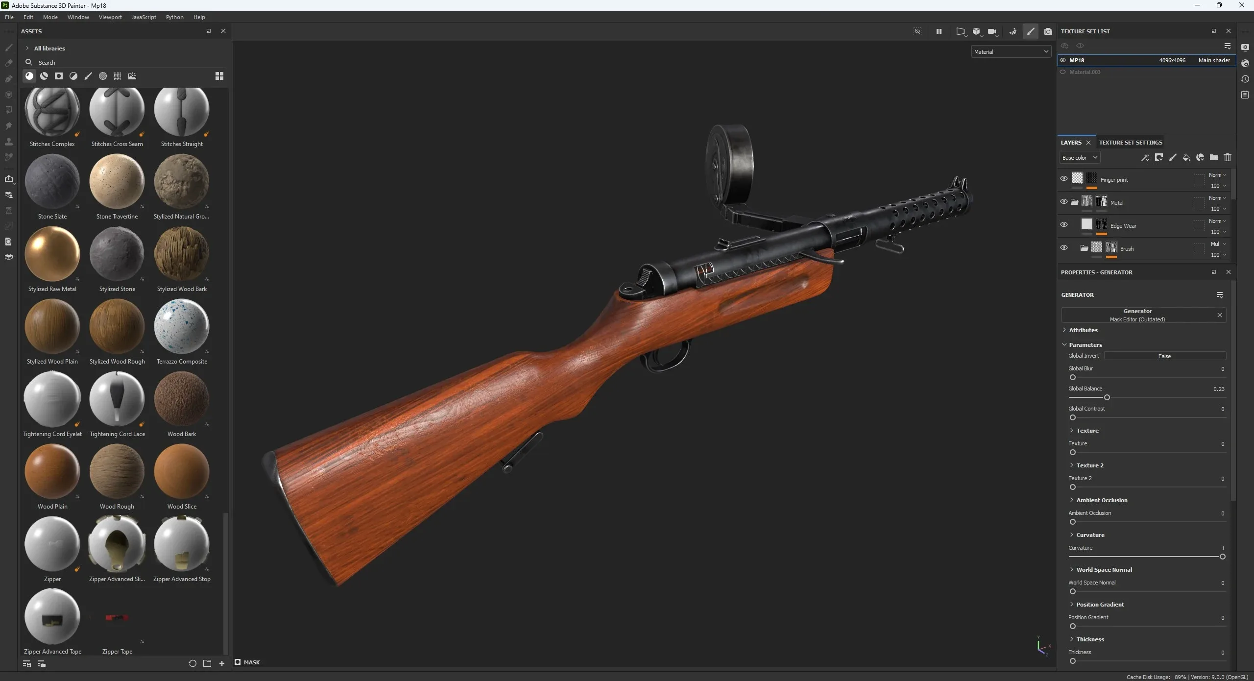 Advance Texturing & Rendering Low Poly WWII MP18 in Substance 3D Painter & Marmoset