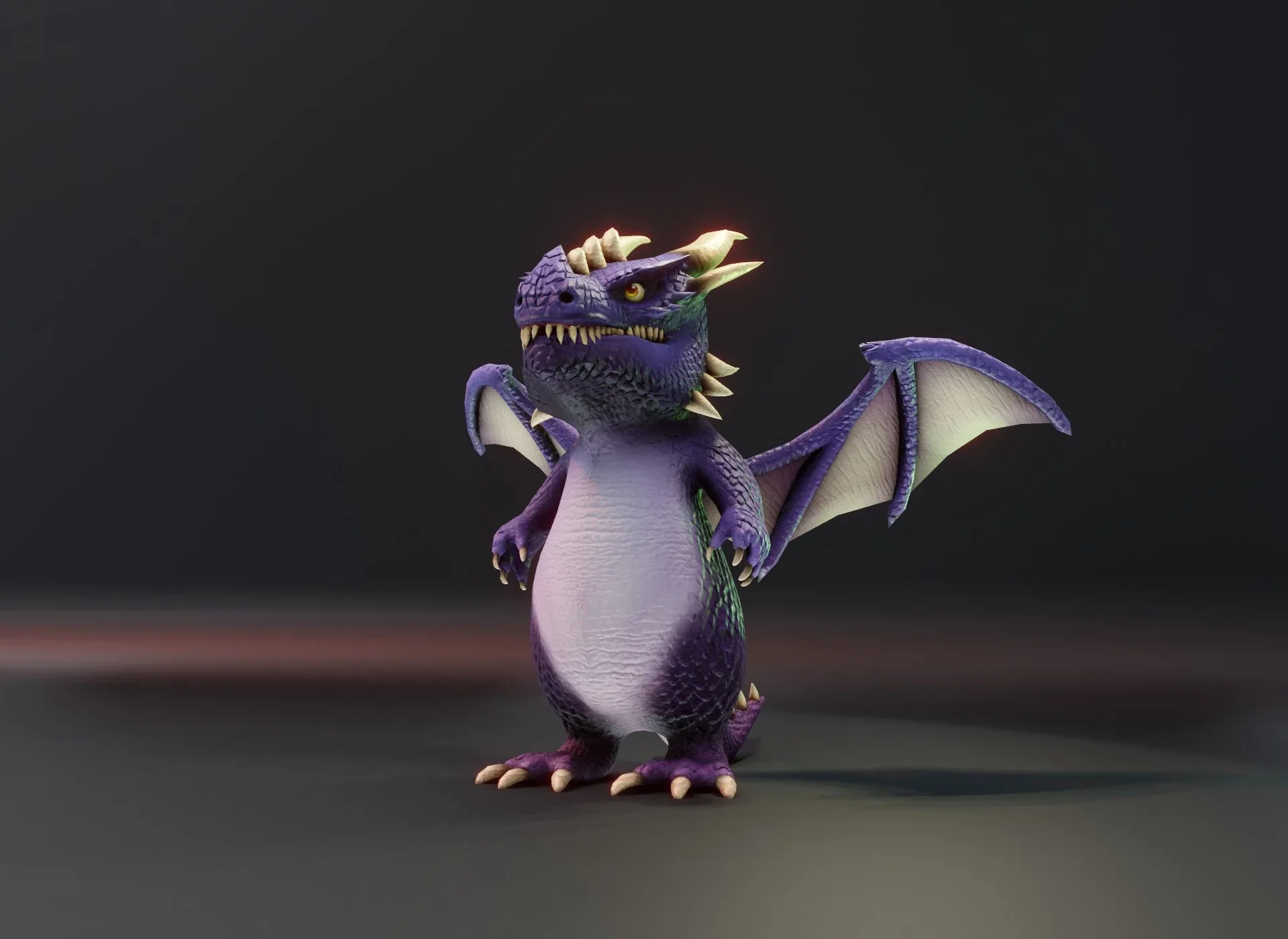 Cartoon Purple Dragon Animated Low-poly 3D Model