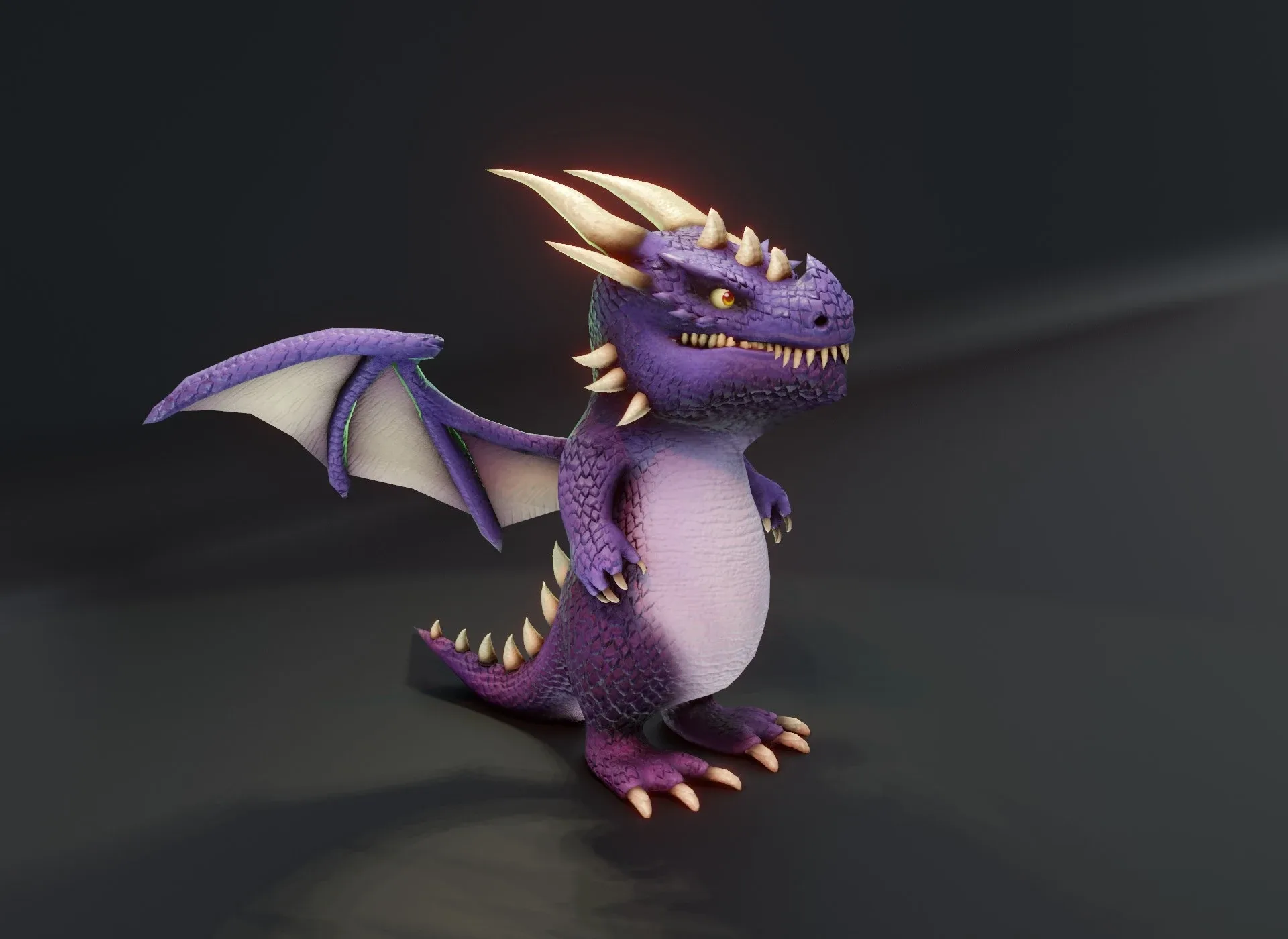 Cartoon Purple Dragon Animated Low-poly 3D Model