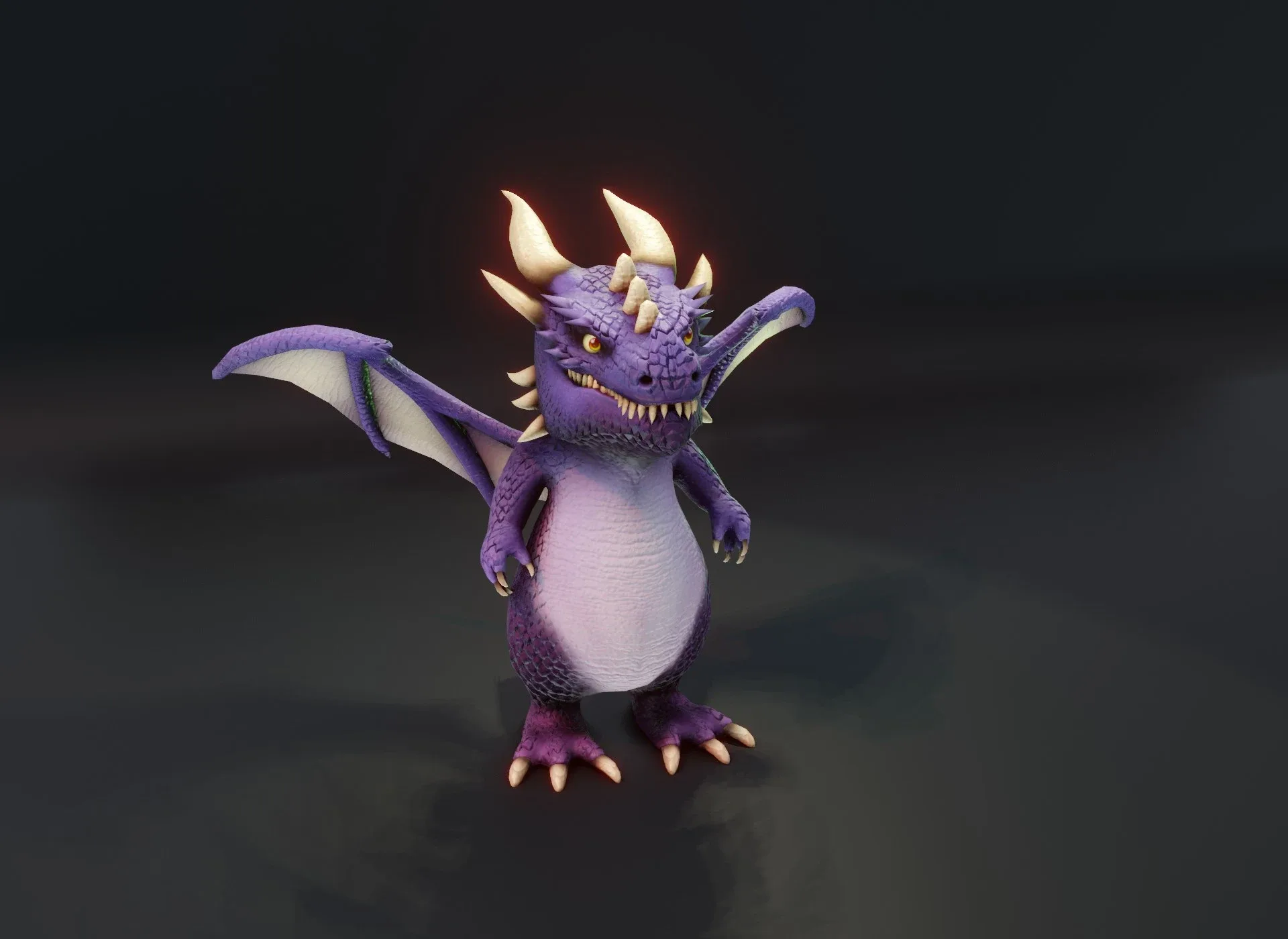 Cartoon Purple Dragon Rigged Low-poly 3D Model