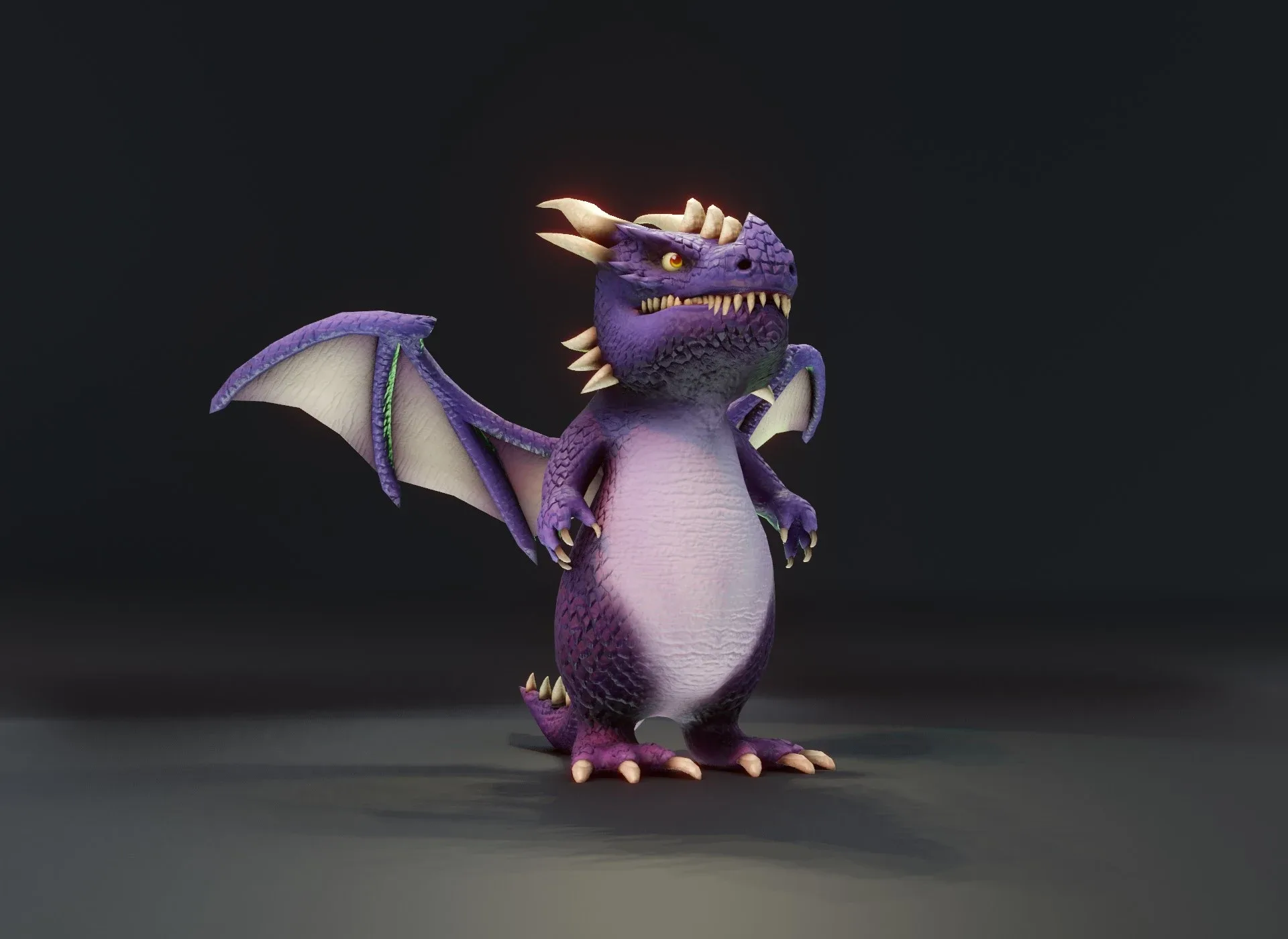 Cartoon Purple Dragon Rigged Low-poly 3D Model