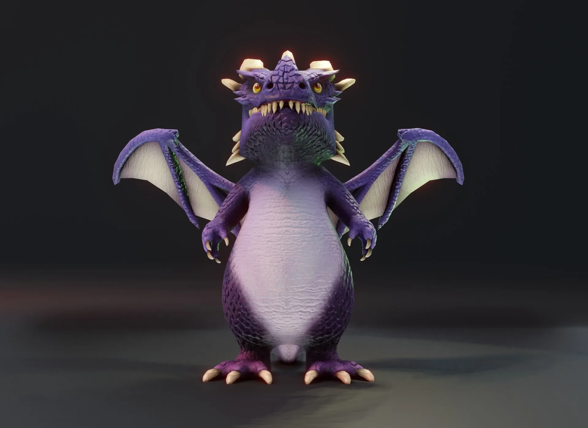 Cartoon Purple Dragon Rigged Low-poly 3D Model