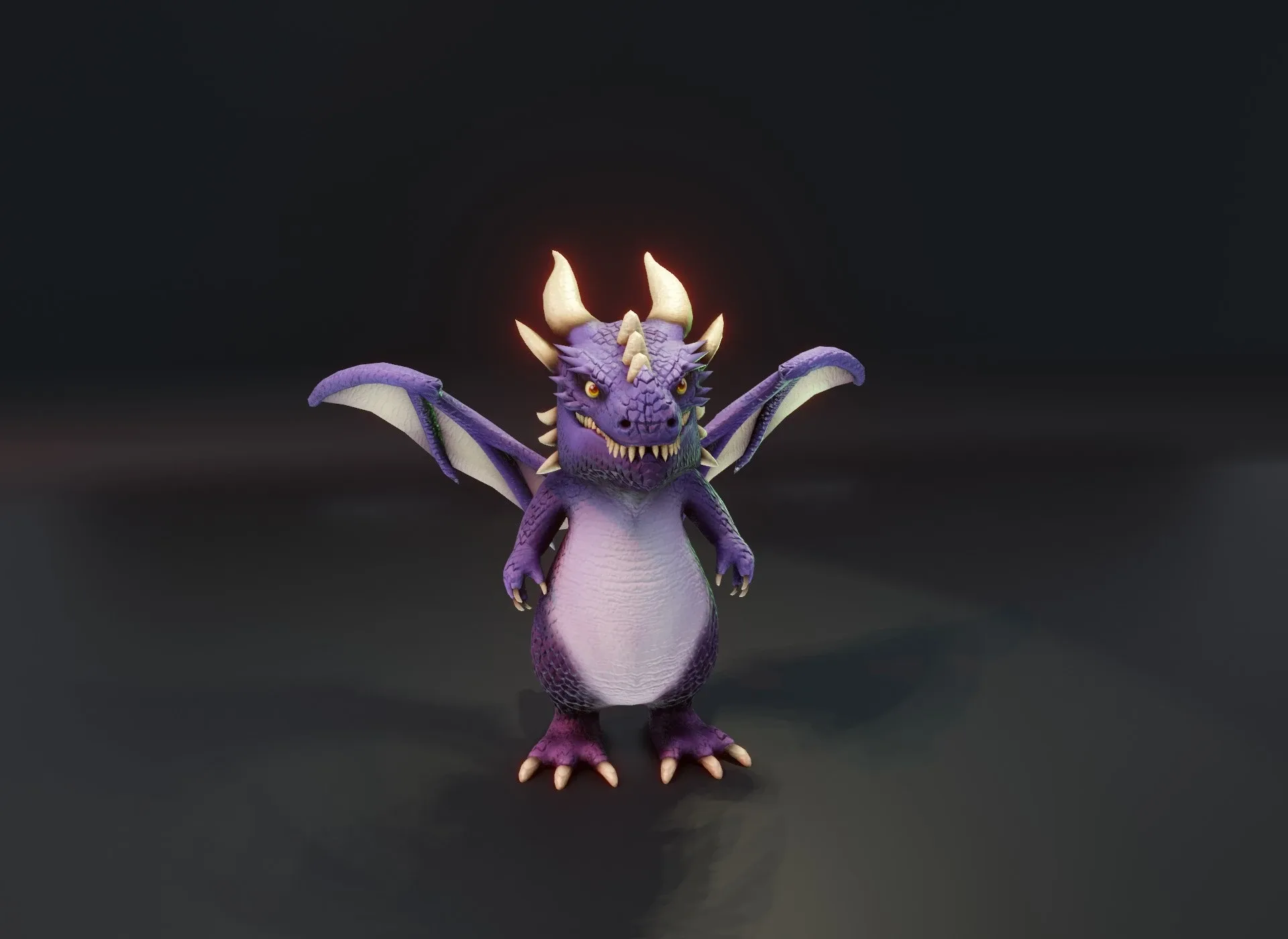 Cartoon Purple Dragon Rigged Low-poly 3D Model