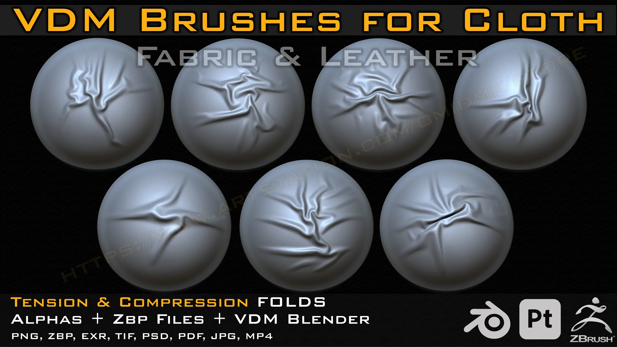 70 VDM Brushes Cloth Leather & Fabric Brushes _ 70 Alpha (4k) +Video Tutorial for Zbrush, Blender and Substance Painter- Vol 03