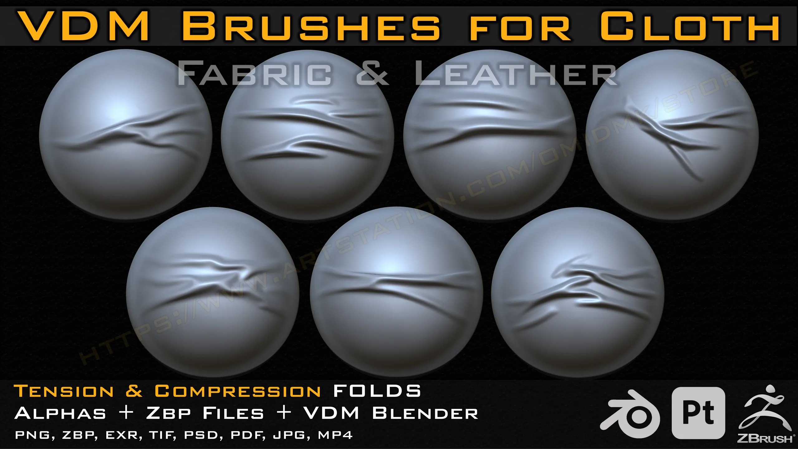 70 VDM Brushes Cloth Leather & Fabric Brushes _ 70 Alpha (4k) +Video Tutorial for Zbrush, Blender and Substance Painter- Vol 03