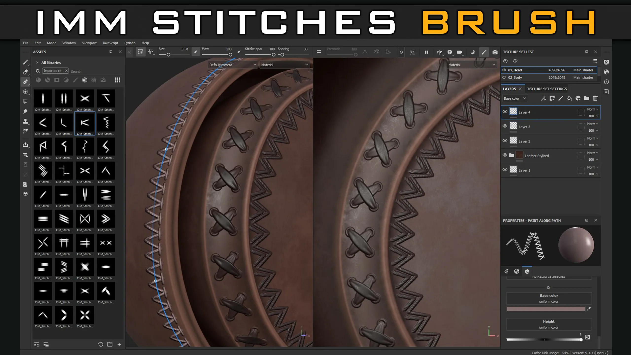 40 IMM Stitches, Sewing Brush for Zbrush and Substance Painter( with Alpha_4k )+ obj & fbx