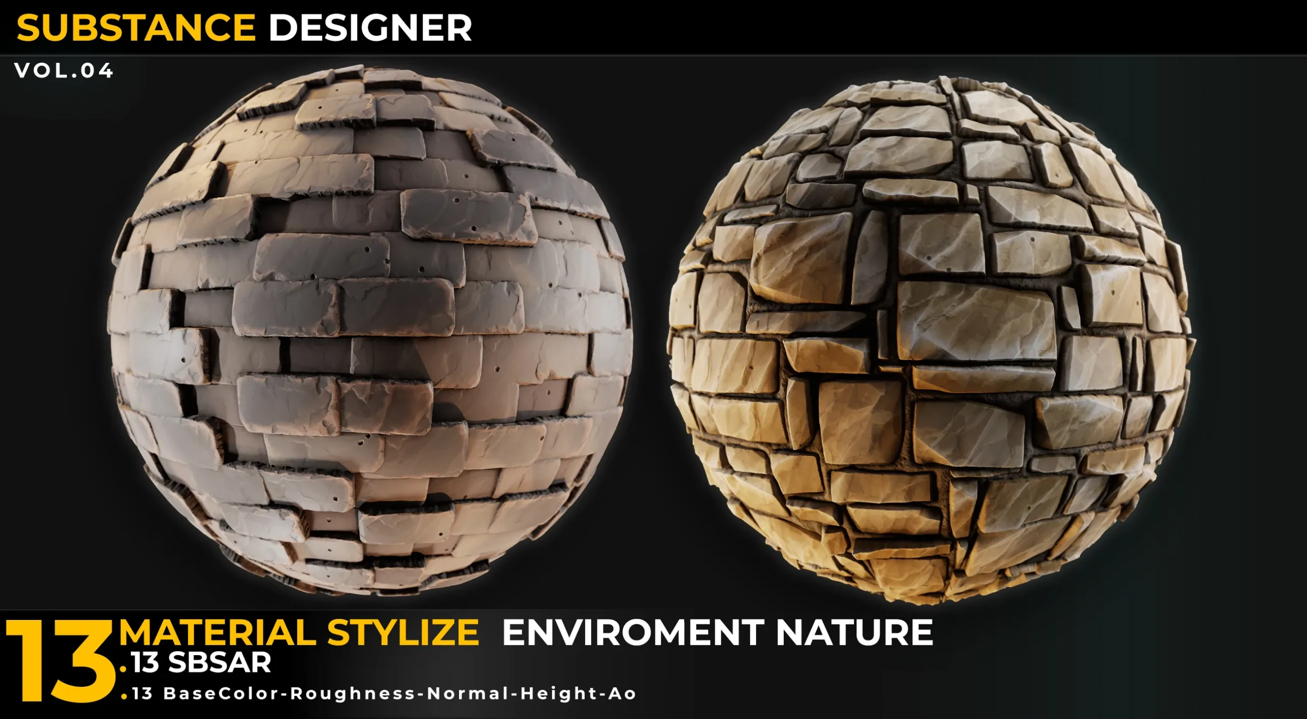 13 Material Stylize Enviroment Nature(Grass-Stone-Roof Tile-Plaster-Wood-Rock-Ground)