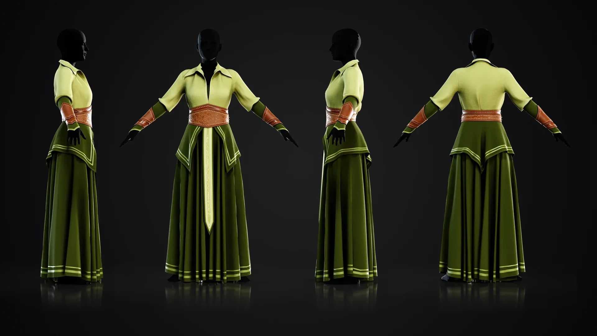 Medieval Women Outfit - Marvelous Designer / Clo3D , High & Low Poly+ Free Tutorial