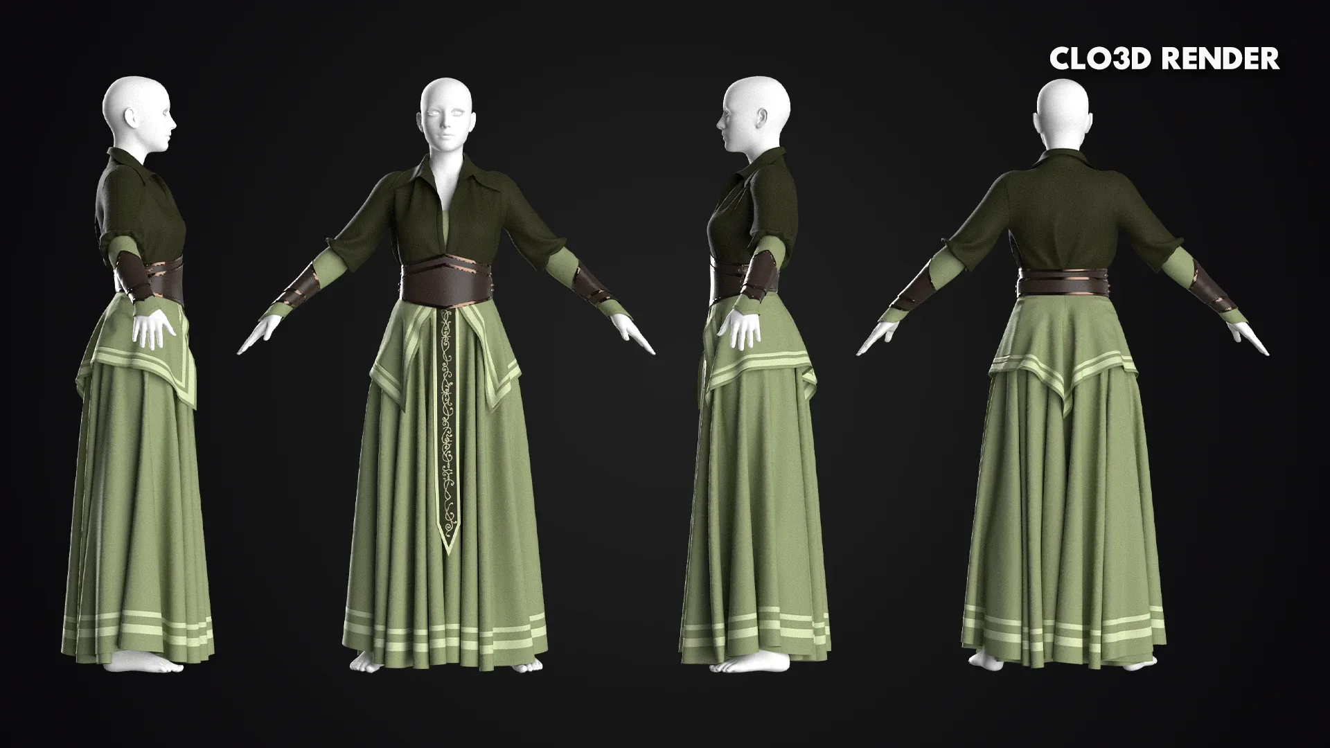 Medieval Women Outfit - Marvelous Designer / Clo3D , High & Low Poly+ Free Tutorial