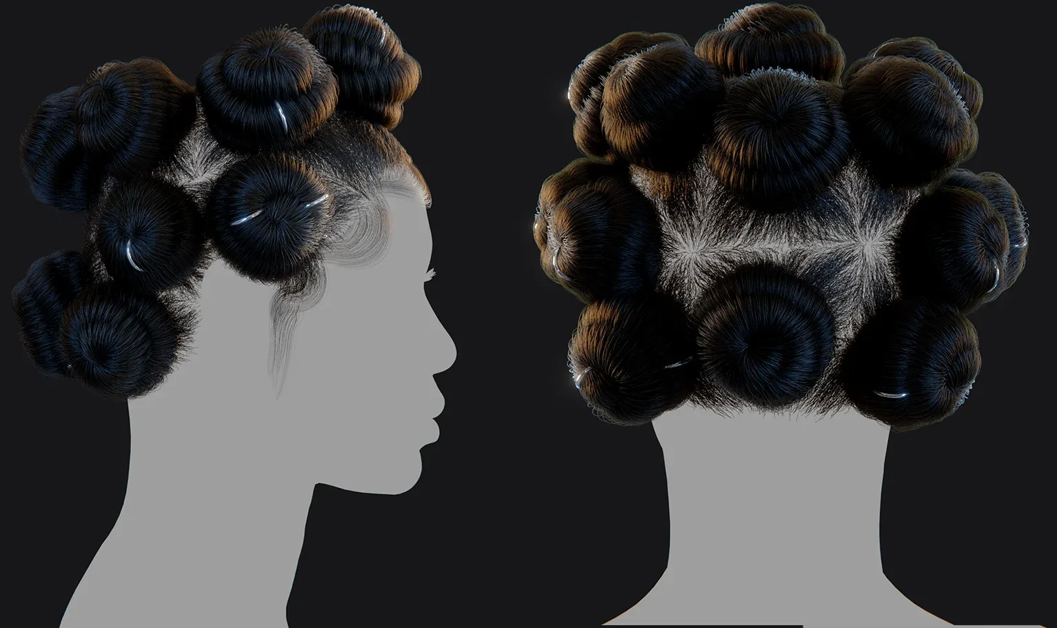 PixelHair - 3D hair for blender and Unreal Engine (Bantu Knots )