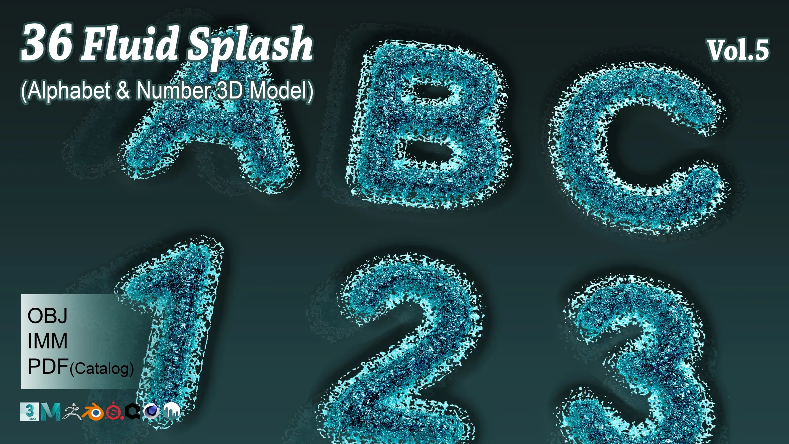 36 Fluid splash (Alphabet & Number) Vol 5