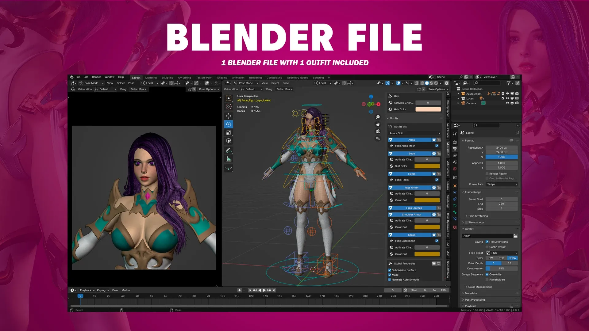 Azura - Female Warrior Character - Blender 3D Model - UE4 - Game Ready