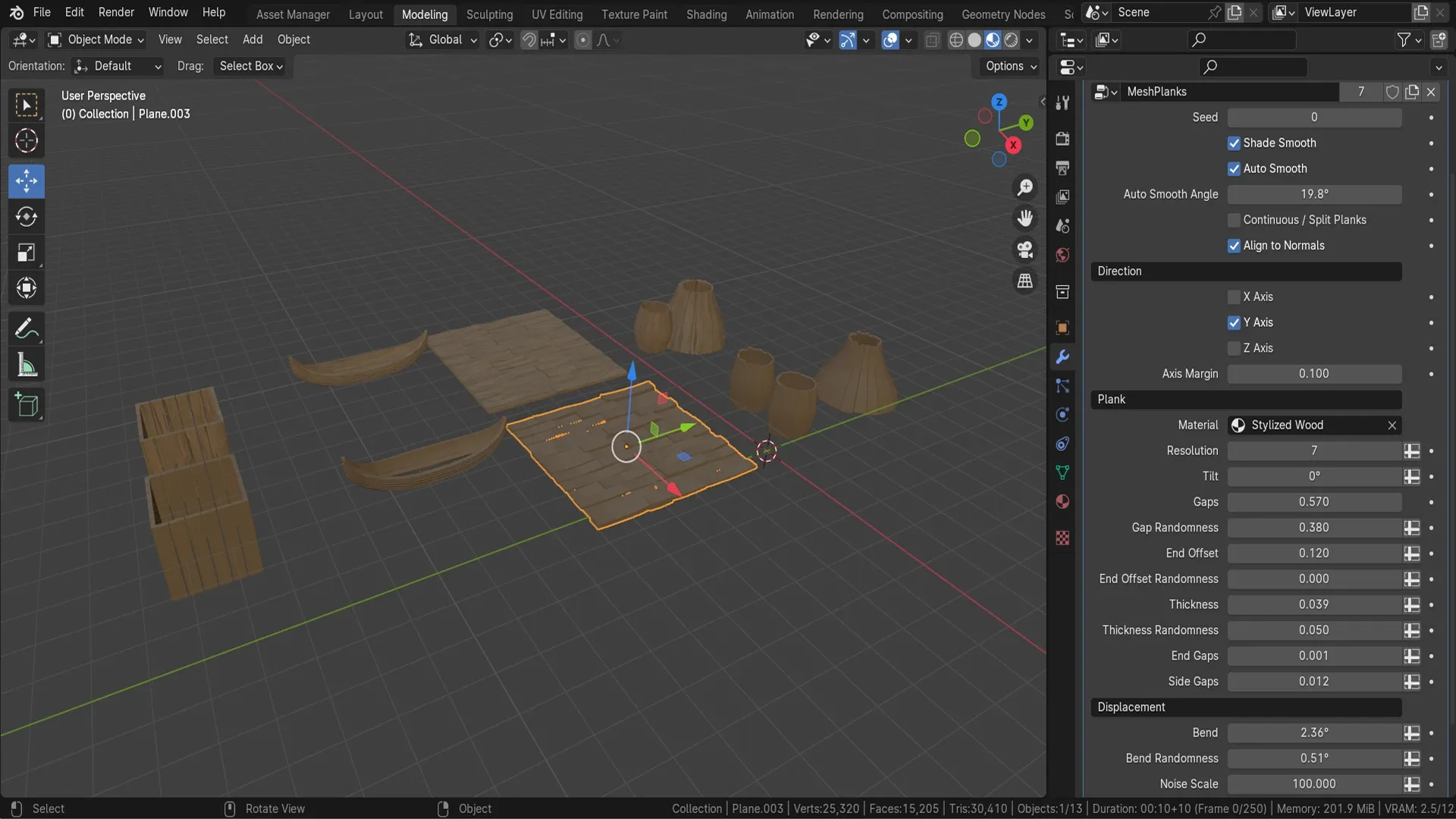 Blender 4 Mesh to Wooden Planks Geometry Node