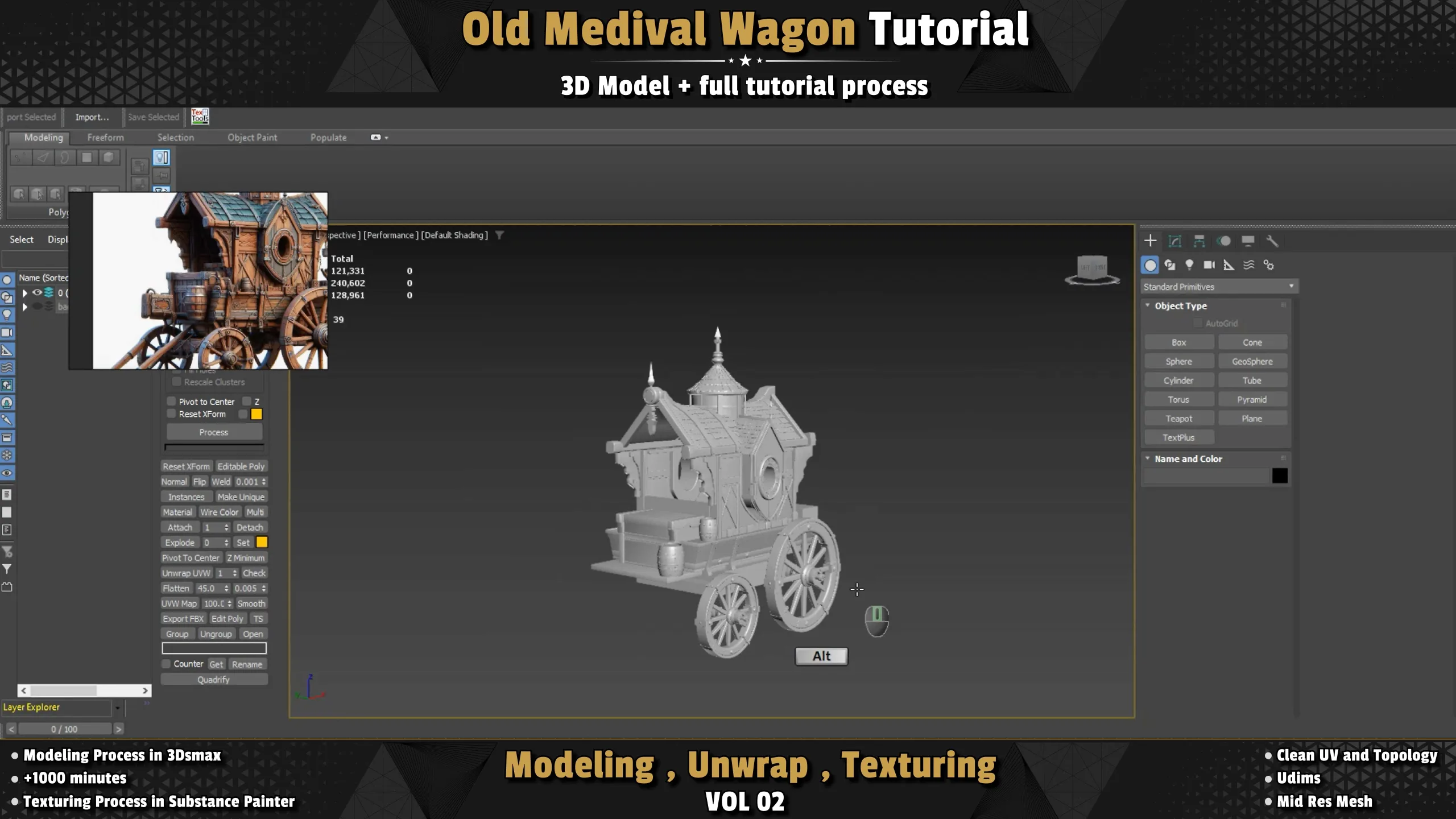 Old Medival Wagon / 3D Model + Full Tutorial Process