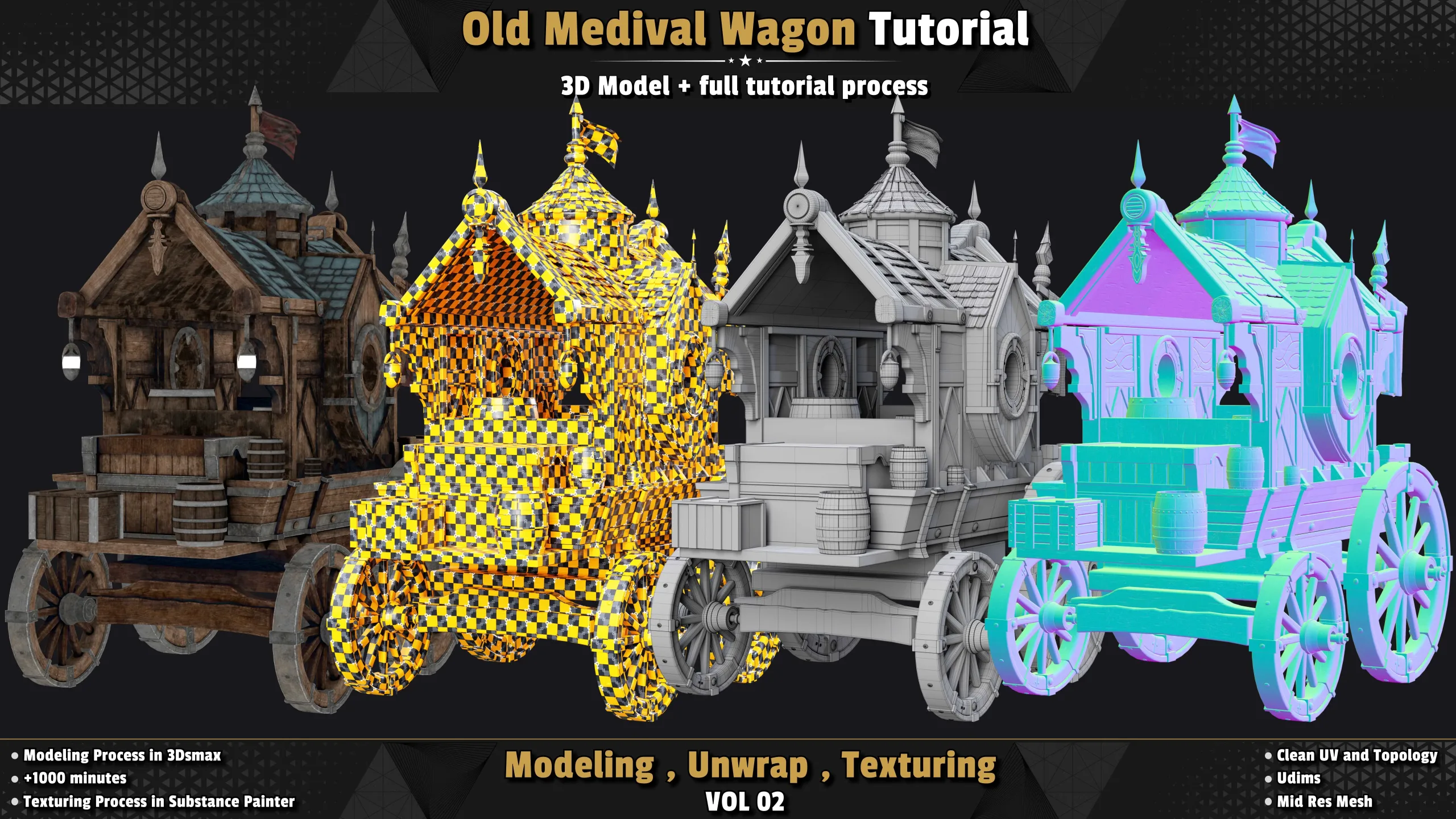 Old Medival Wagon / 3D Model + Full Tutorial Process