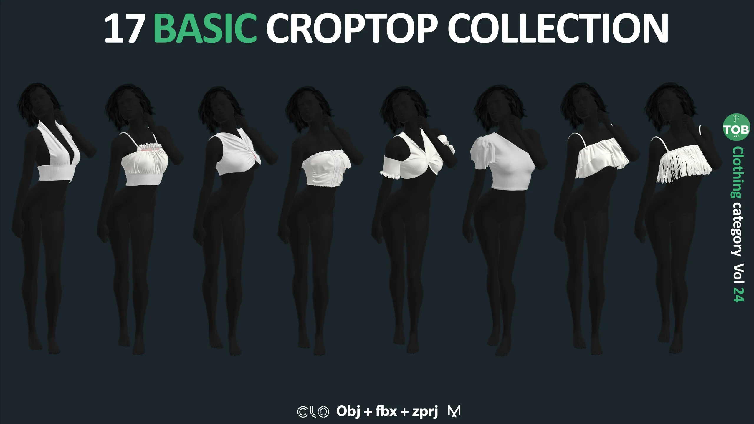 17 BASIC WOMEN'S CROPTOP / ZPRJ + OBJ + FBX / Marvelous + Clo3d