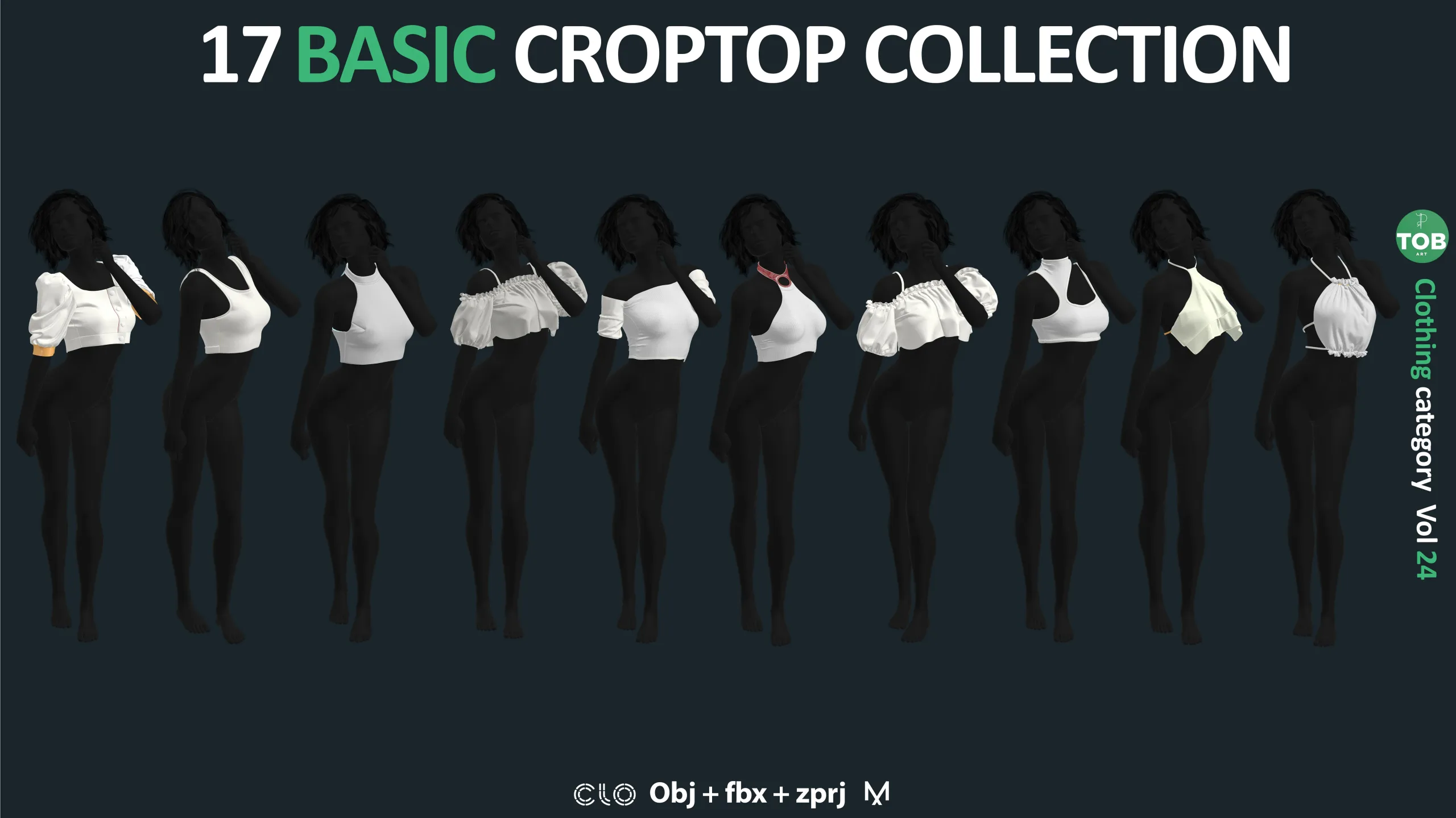 17 BASIC WOMEN'S CROPTOP / ZPRJ + OBJ + FBX / Marvelous + Clo3d