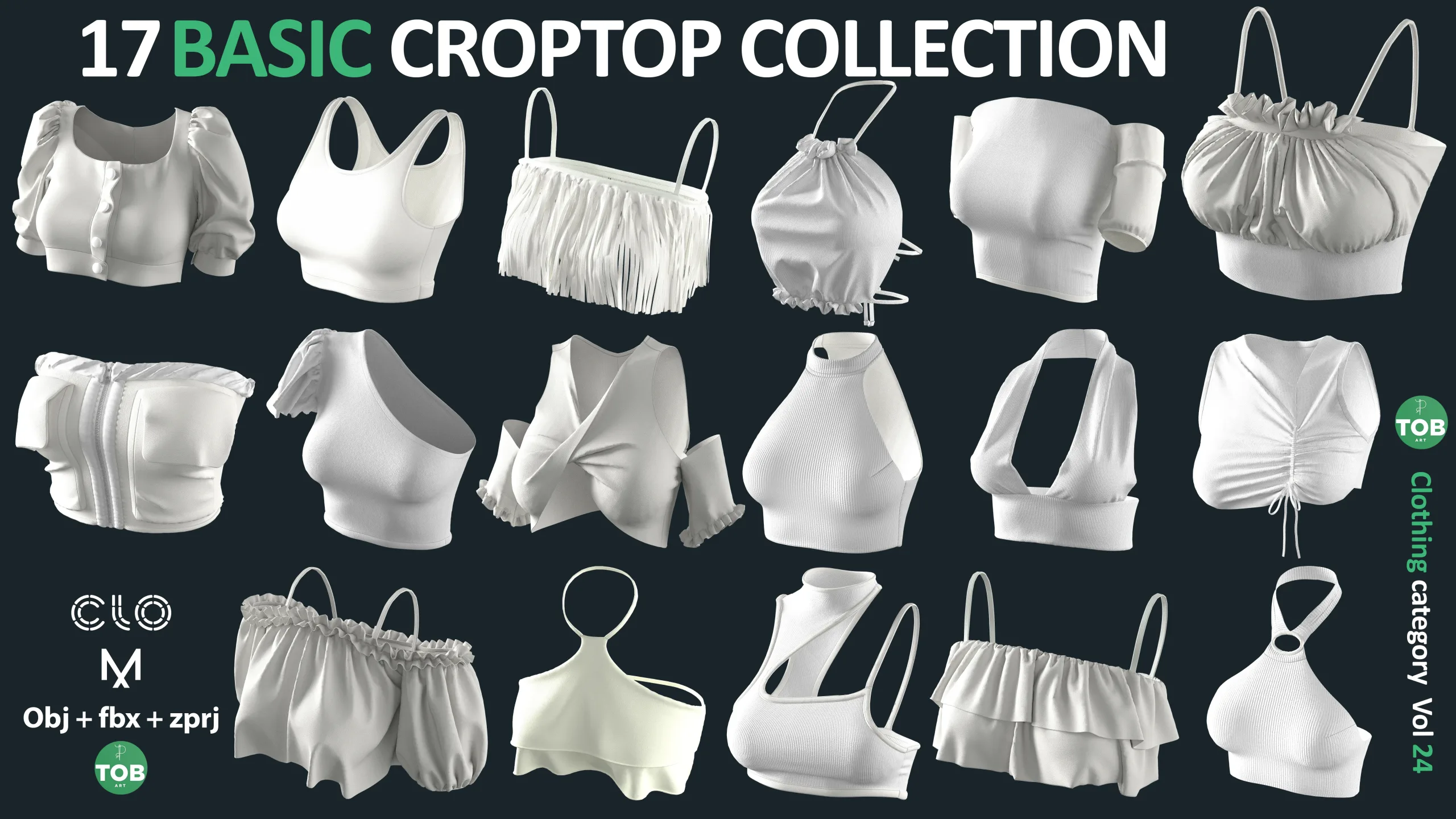 17 BASIC WOMEN'S CROPTOP / ZPRJ + OBJ + FBX / Marvelous + Clo3d