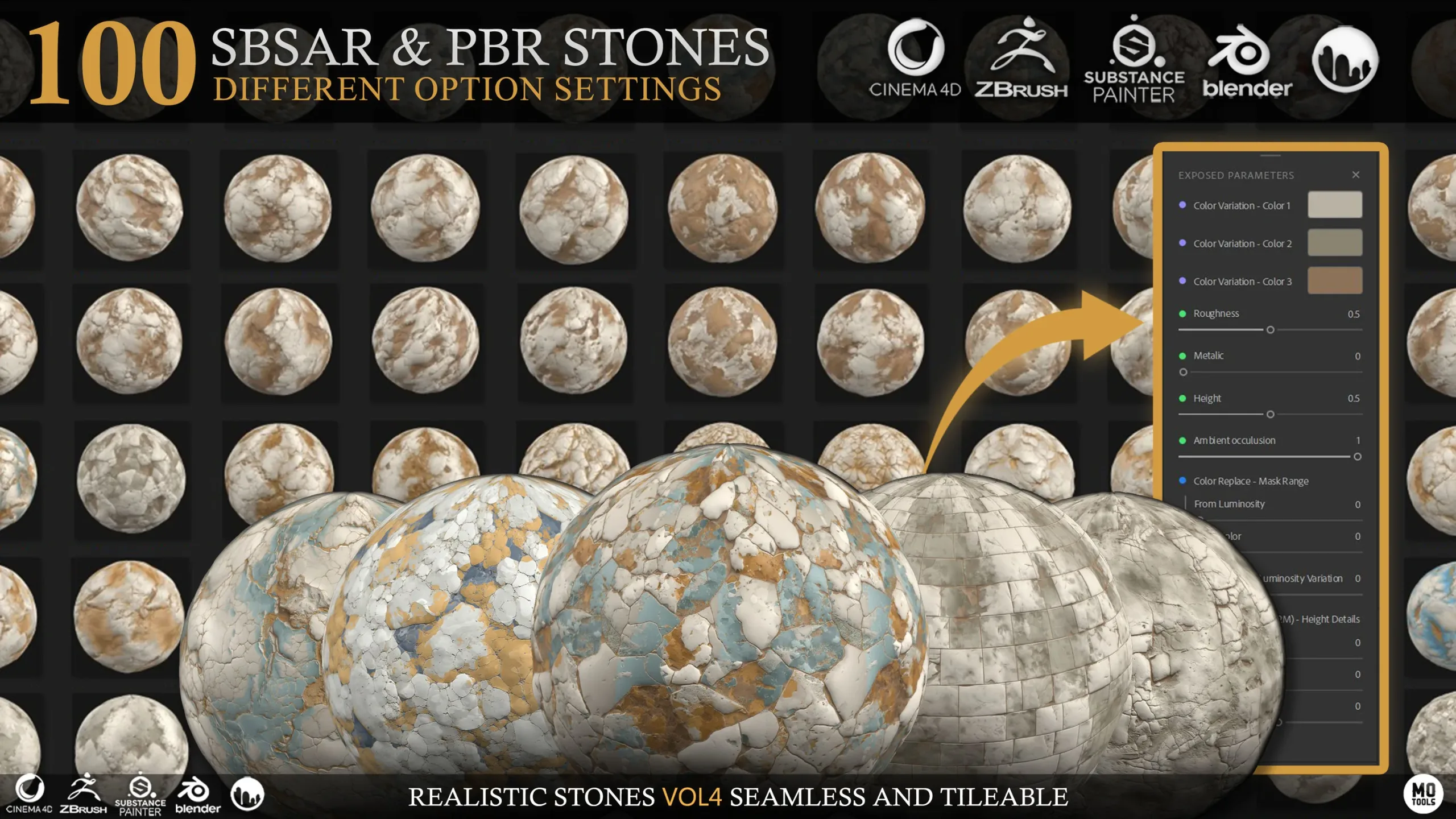 100 SBSAR & PBR Stones Materials