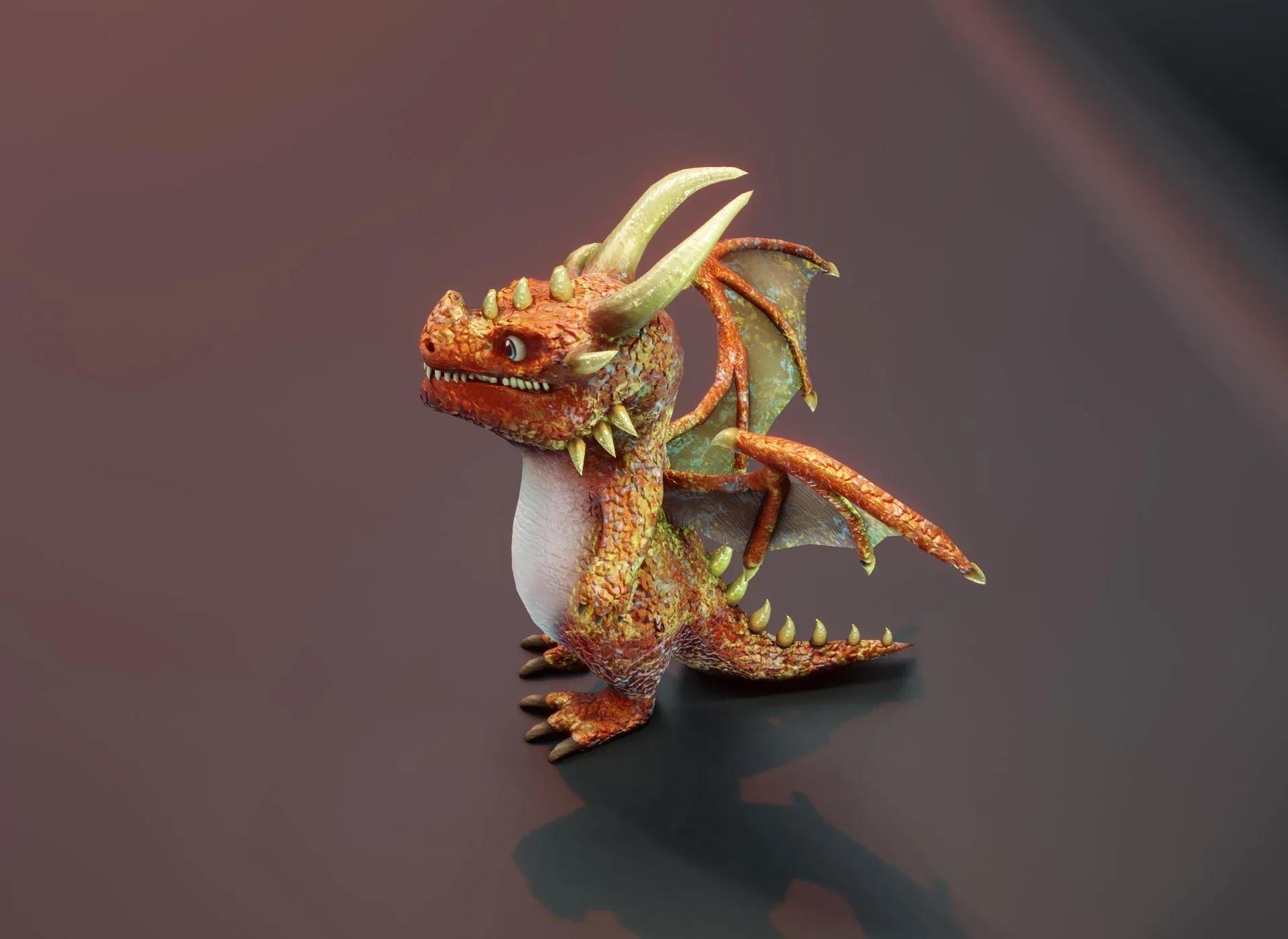 Cartoon Copper Dragon Animated Low-poly 3D Model