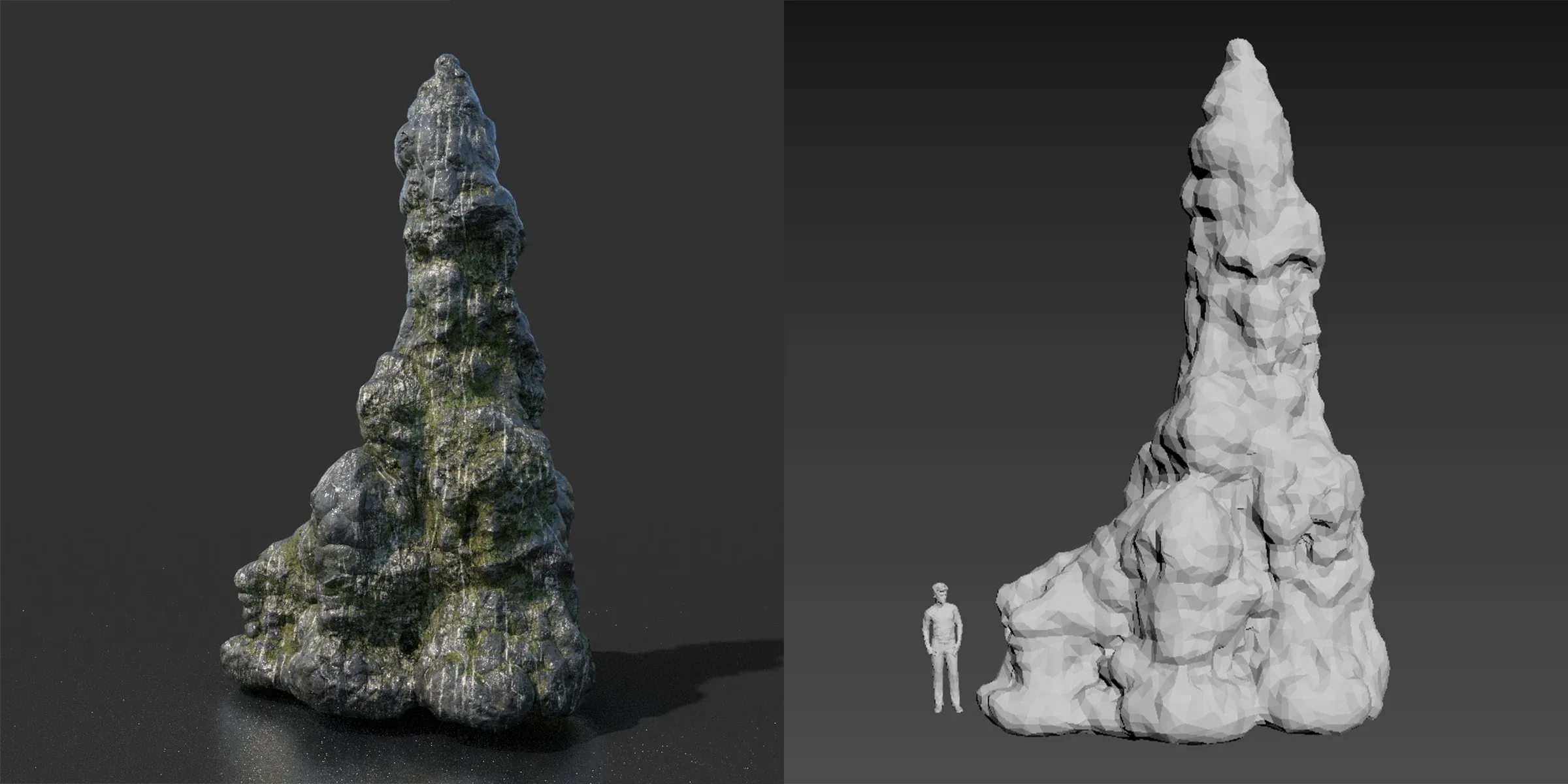 20 Low Poly Black Mossy Stalactite Cave Rocks