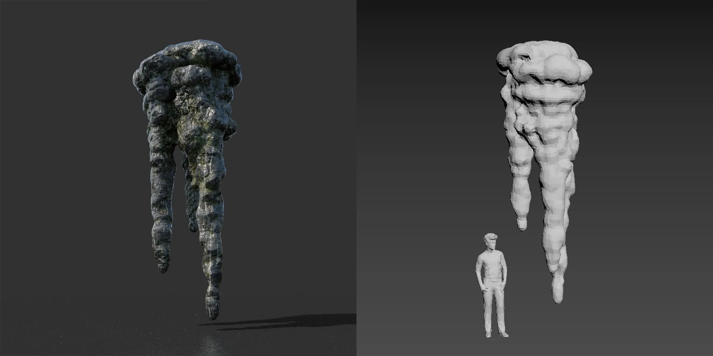 20 Low Poly Black Mossy Stalactite Cave Rocks