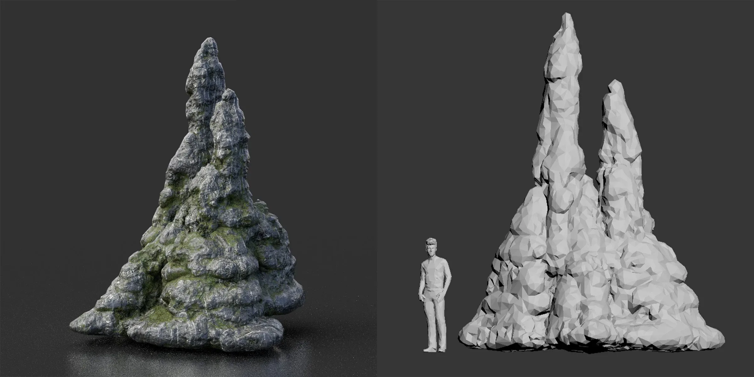 20 Low Poly Black Mossy Stalactite Cave Rocks